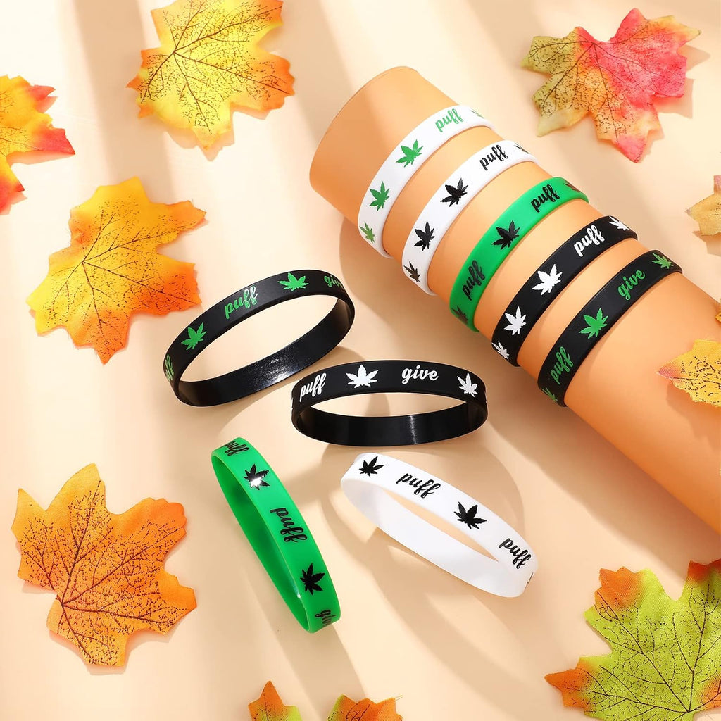 Tigeen Silicone Weed Bracelet Leaf Weed Wristband Birthday Decorations 420 Party Favors Jamaica Favor for Adults Party Accessories