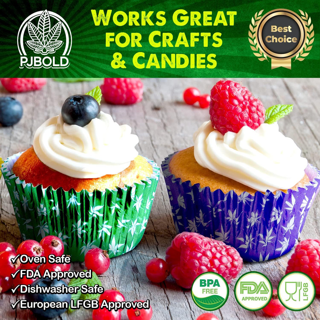 Green Foil Cupcake Liner with Marijuana Leaf Design