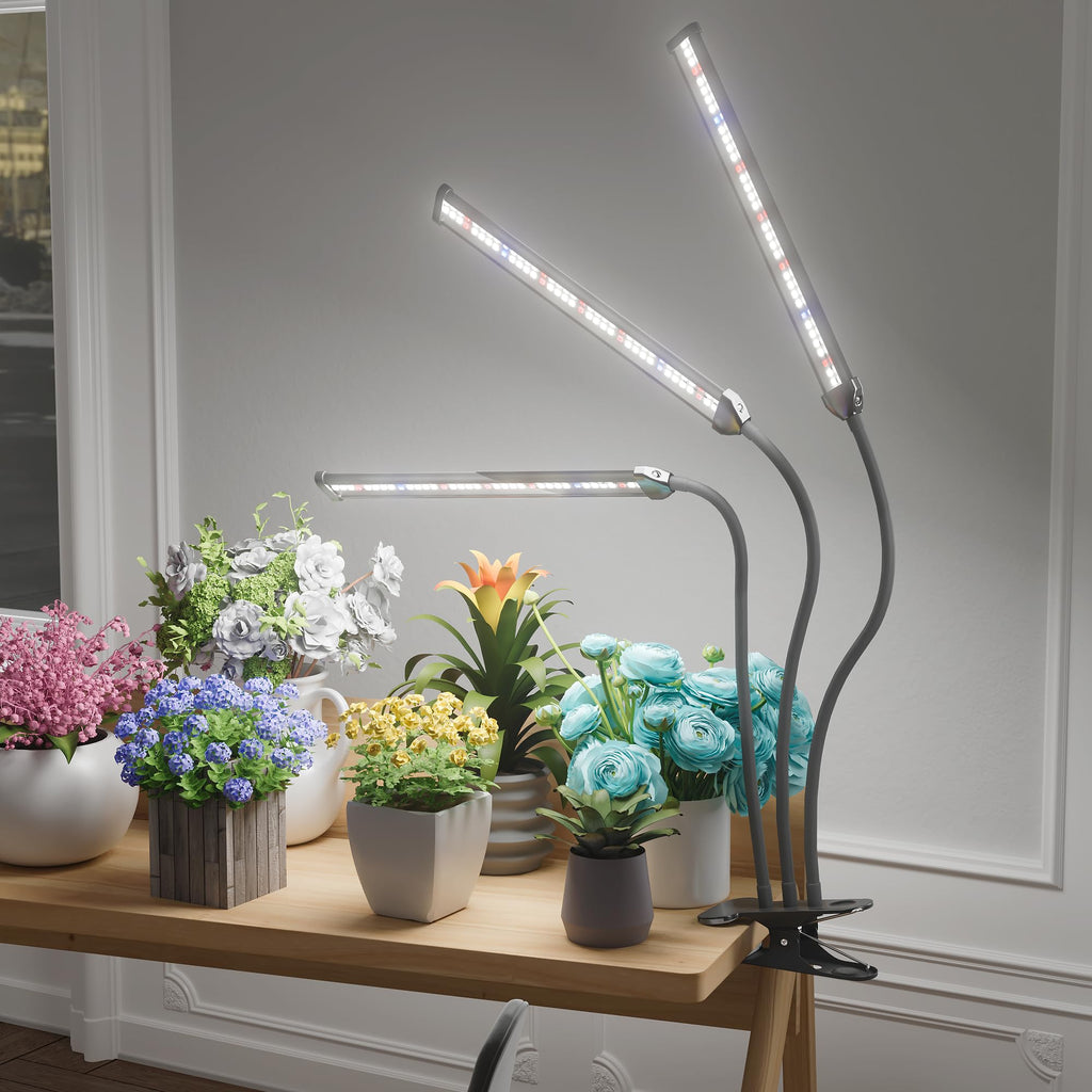 Grow Light,24W (160Watts Equiv) 5000K White Full Spectrum LED Growing Lamp Clip on Desk for Indoor Plants,Bulbs Replaceable & Non-dimmable (Black, 80Watts)