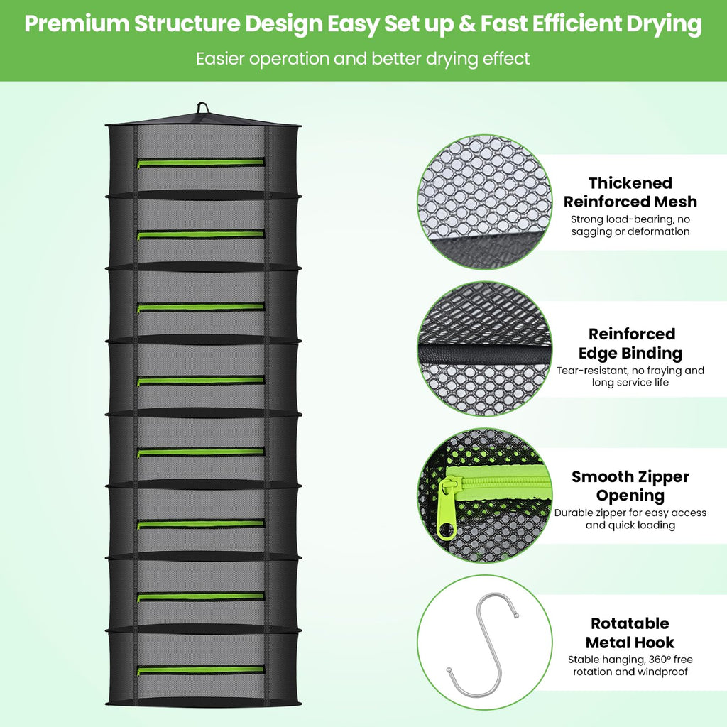 MEKOLIFE 6-Layer Herb Drying Rack with Collapsible Mesh Design | 23.62 Inch Hanging Drying Rack with Zipper and Garden Pruning Shears - Versatile Plant Drying Solution