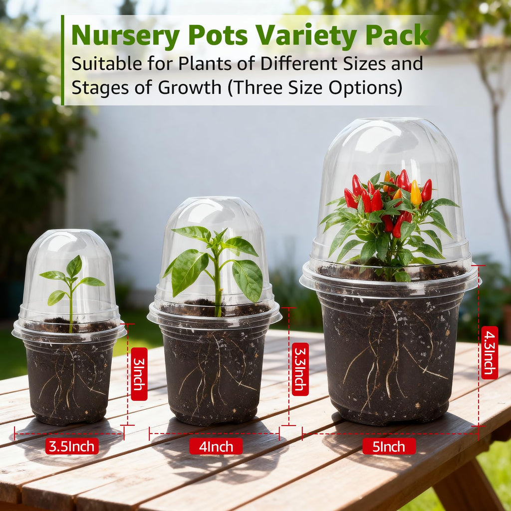MIXC Plant Nursery Pots with Humidity Dome 4" Soft Transparent Plastic Gardening Pot Planting Containers Cups Planter Small Starter Seed Starting Trays for Seedling with 10pcs Plant Labels，30 Sets