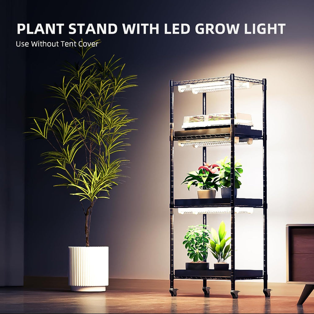 Spider Farmer 4 Tier Mini Greenhouse Plant Shelf with Grow Lights Indoor | 60W Full Spectrum LED Grow Lights, Grow Tent Cover with Visual Curtain and Blackout Curtain, Waterproof Trays, Movable Wheels