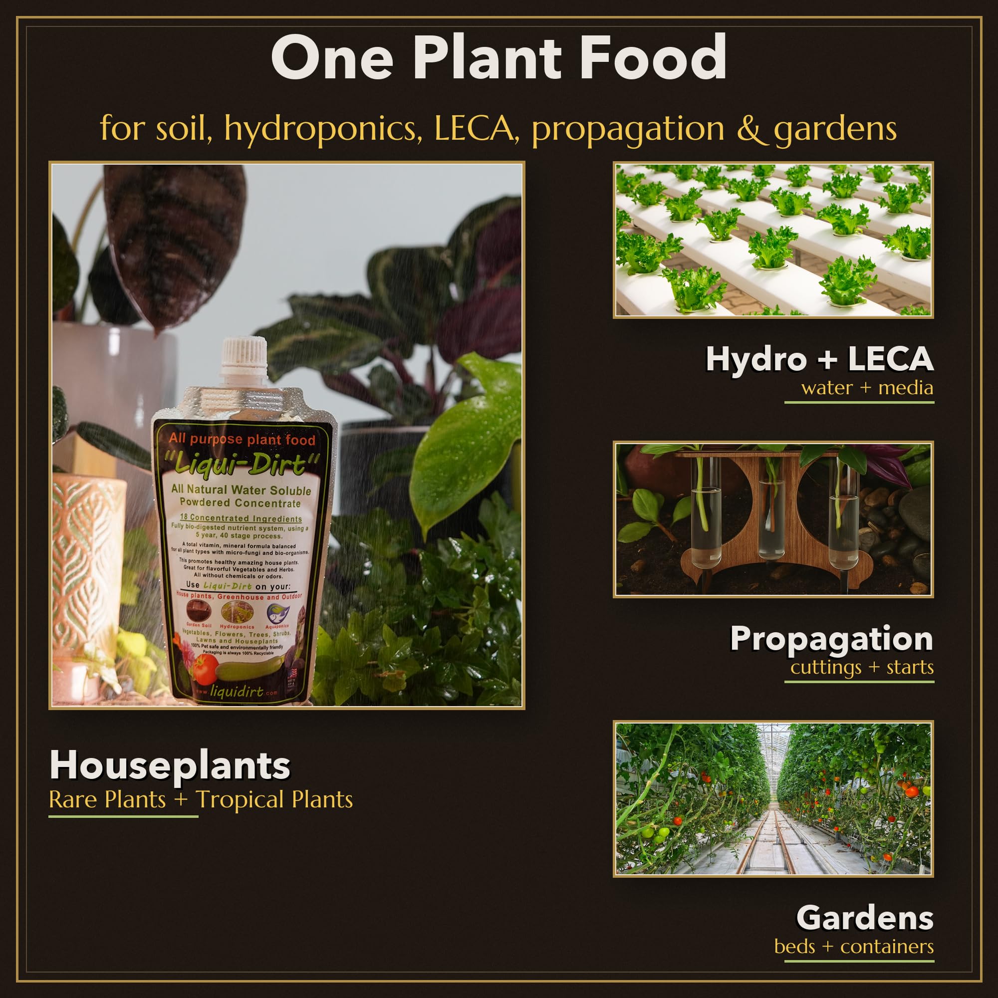 LiquiDirt Organic All-Purpose Plant Food - 100% Bio-Digested Liquid Fertilizer for Indoor Houseplants, Succulents, Herbs & Garden - Won't Burn Roots - Makes 250+ Gallons