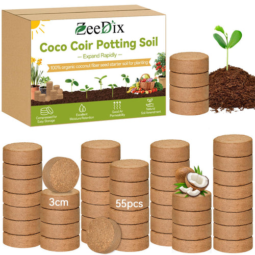 100 Pack 30mm Organic Coco Coir Pellets Seed Starter Soil | Low EC, pH Balance, Potting Soil Mix, Indoor Outdoor Plants, Herbs Houseplants Bonsai Vegetables Flowers
