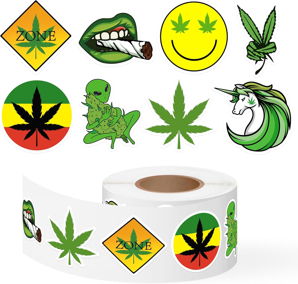 500Pcs Weed Marijuana Stickers Roll for Adult Cannabis Green Leaf Decals Decorations Trippy Smoking Have a Dope Birthday Party Favors Merch Gifts for 420 Stoners Laptop Water Bottles Journaling Decor