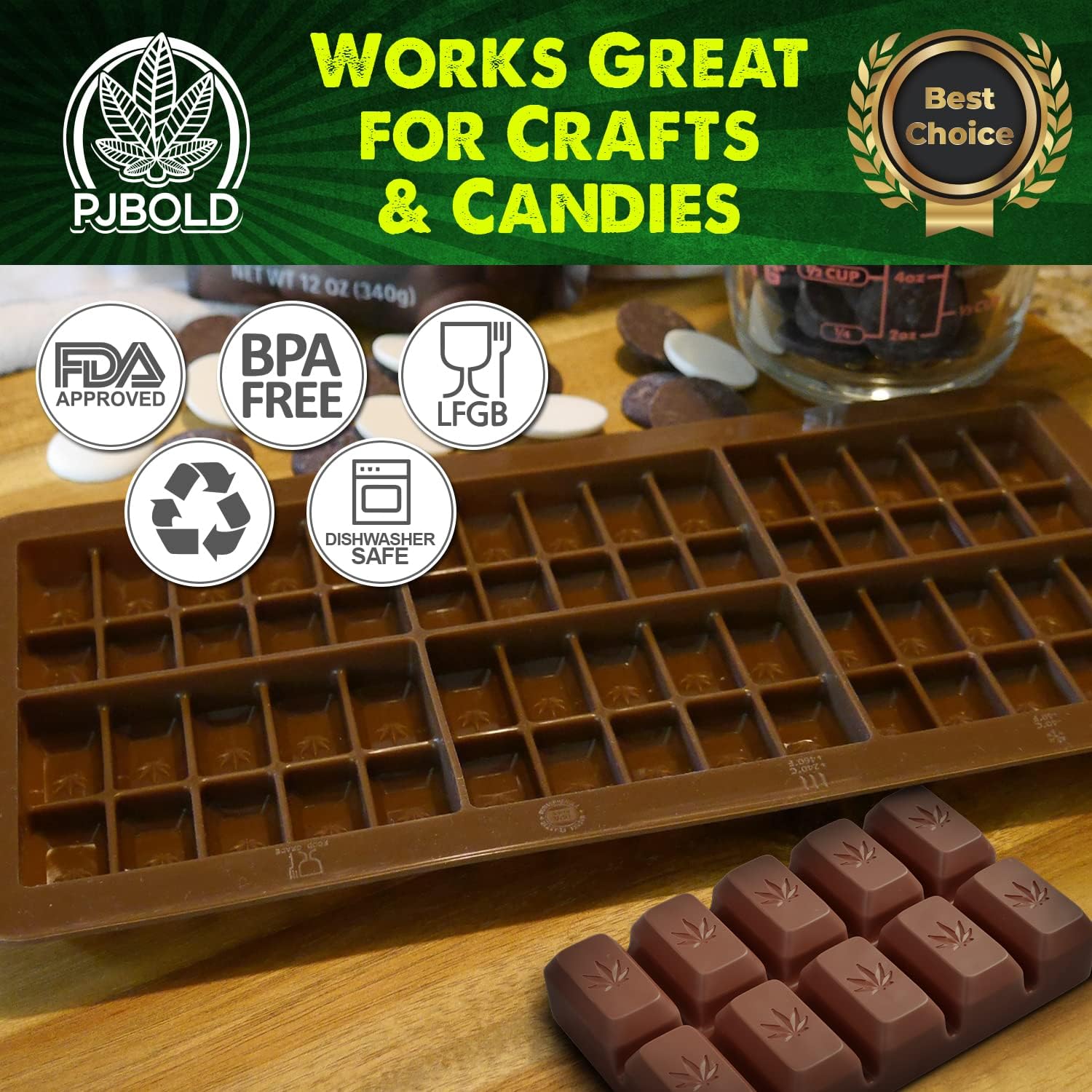 Small Leaf Chocolate Bar Silicone Candy Mold Trays, 2 Pack