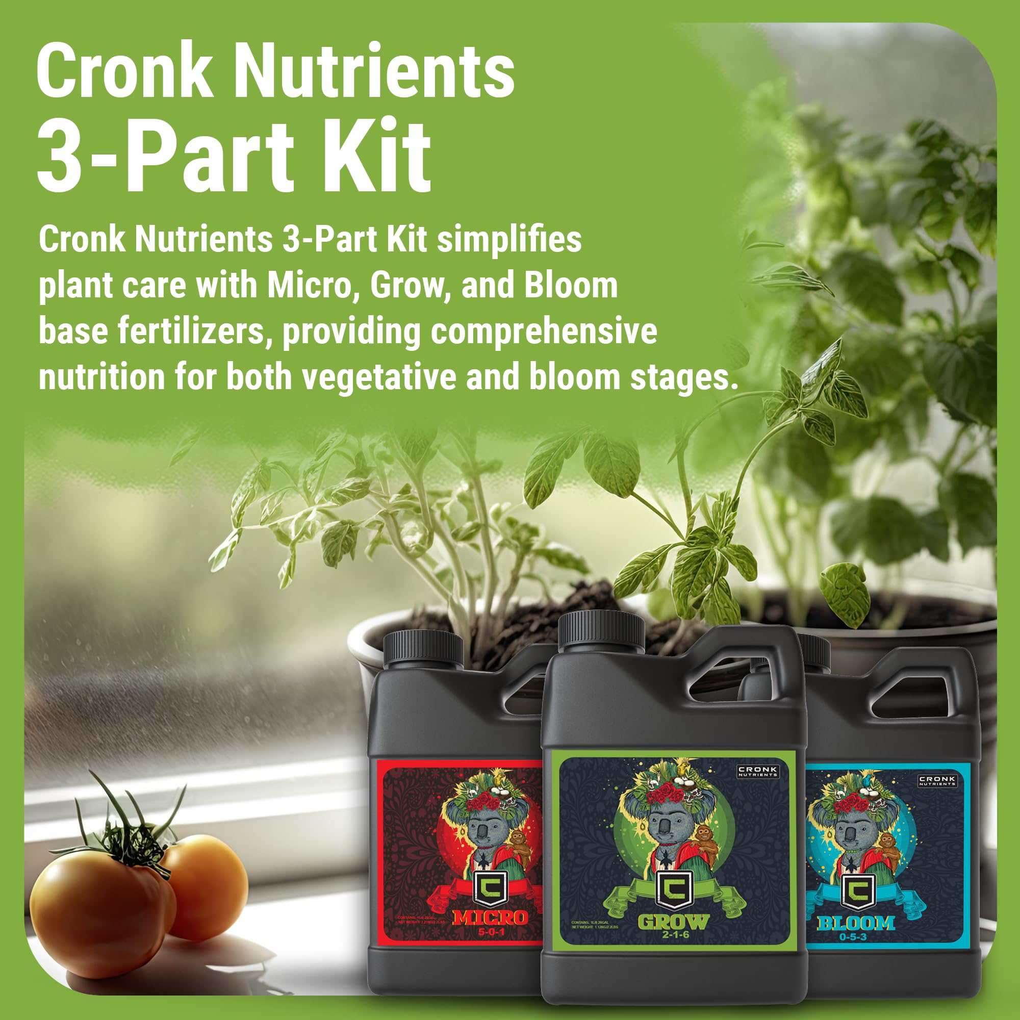 Cronk Nutrients 3-Part Kit: Micro, Grow & Bloom Base Fertilizers, 3 x 1L | Optimal Indoor & Outdoor Plant Growth - Hydroponics, Soil, Soilless Gardens - Supports Abundant Blooms