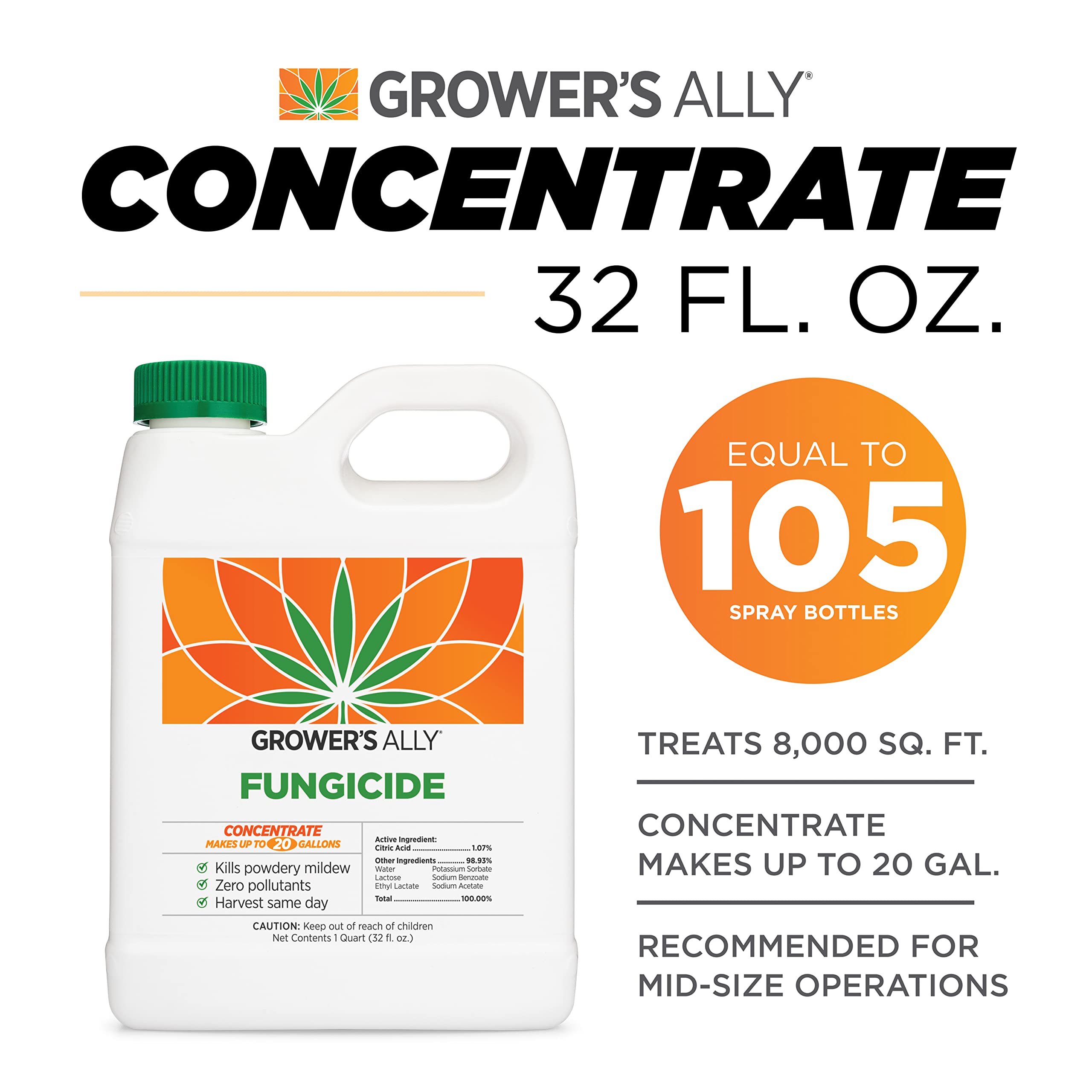 Grower's Ally Fungicide Concentrate for Plants, 8 Oz, Makes 5 Gallons