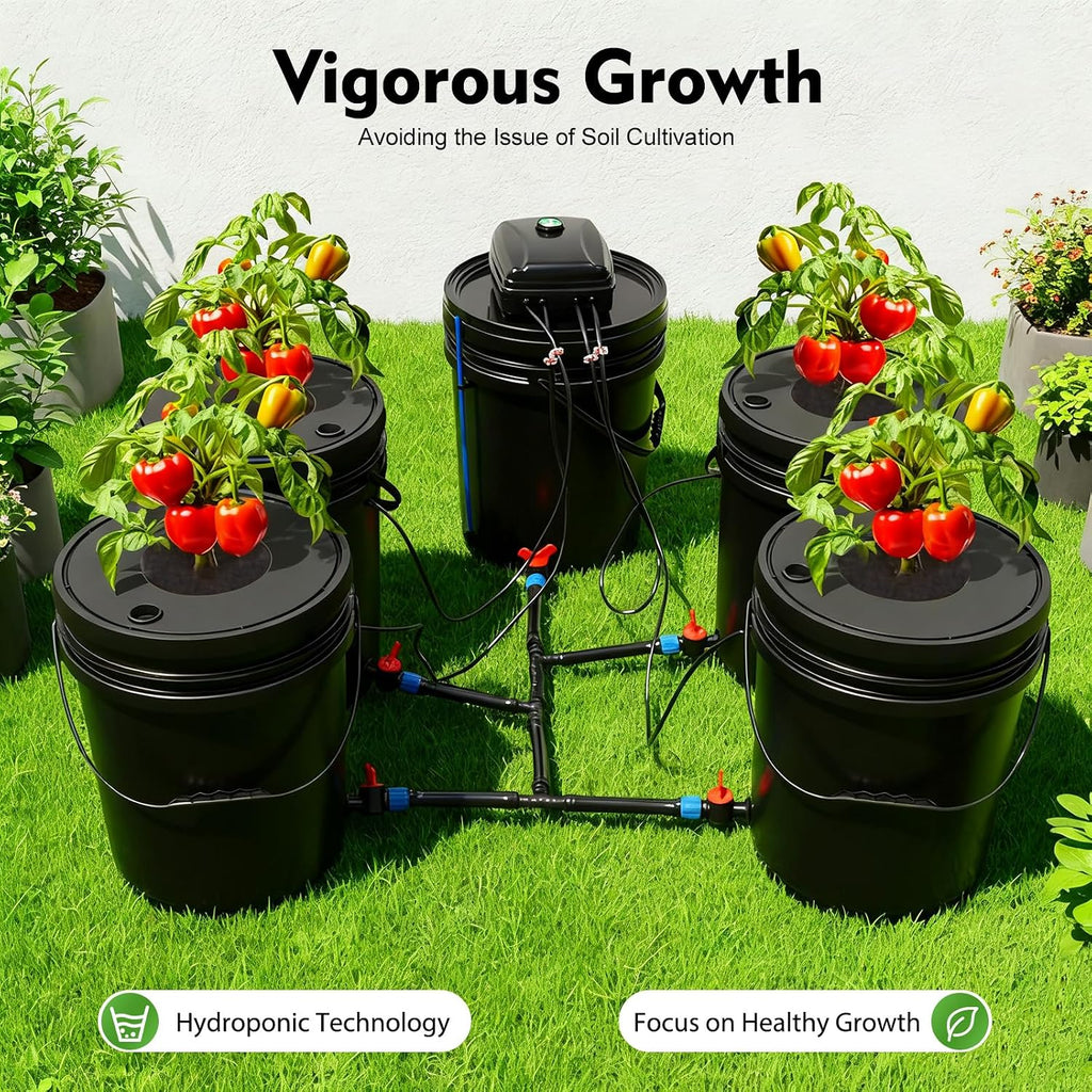 Hydroponics Growing System,4 Bucket DWC Hydroponic Kit with 12W Air Pump & 5.28Gal Capacity,Complete Indoor Gardening System for Vegetables,Herbs, Home Garden,Weed Growing Kit