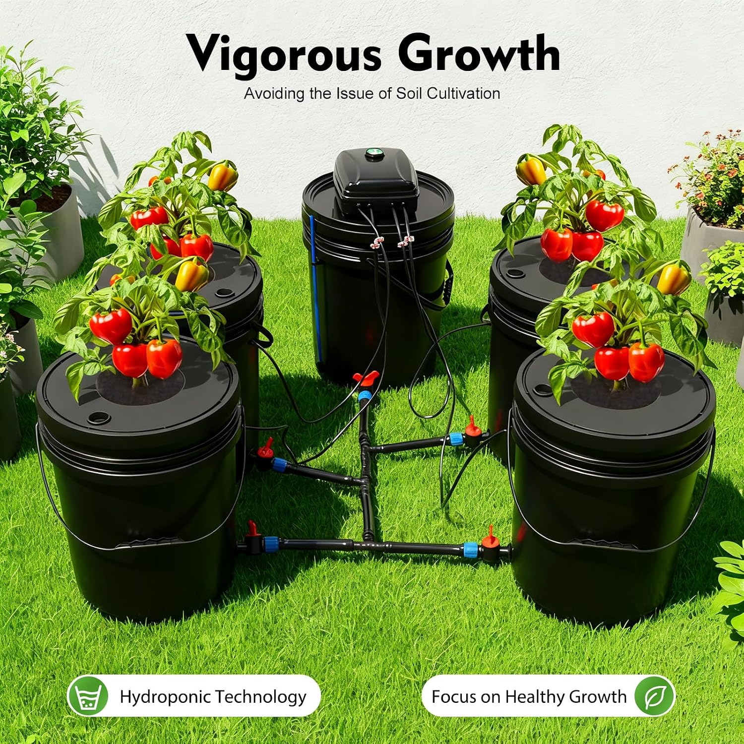 Hydroponics Growing System,4 Bucket DWC Hydroponic Kit with 12W Air Pump & 5.28Gal Capacity,Complete Indoor Gardening System for Vegetables,Herbs, Home Garden,Weed Growing Kit