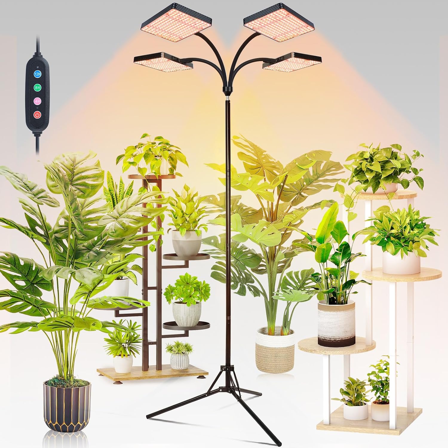 FECiDA Upgraded Stand Grow Lights for Tall House Plants, Indoor Bonsai Tree | 5-Mode 4/8/12/16/20 Hr Timer, 100 Watt Power Draw, 4x Brightness, New Stable Stand, 24"-76" Height Adjustable