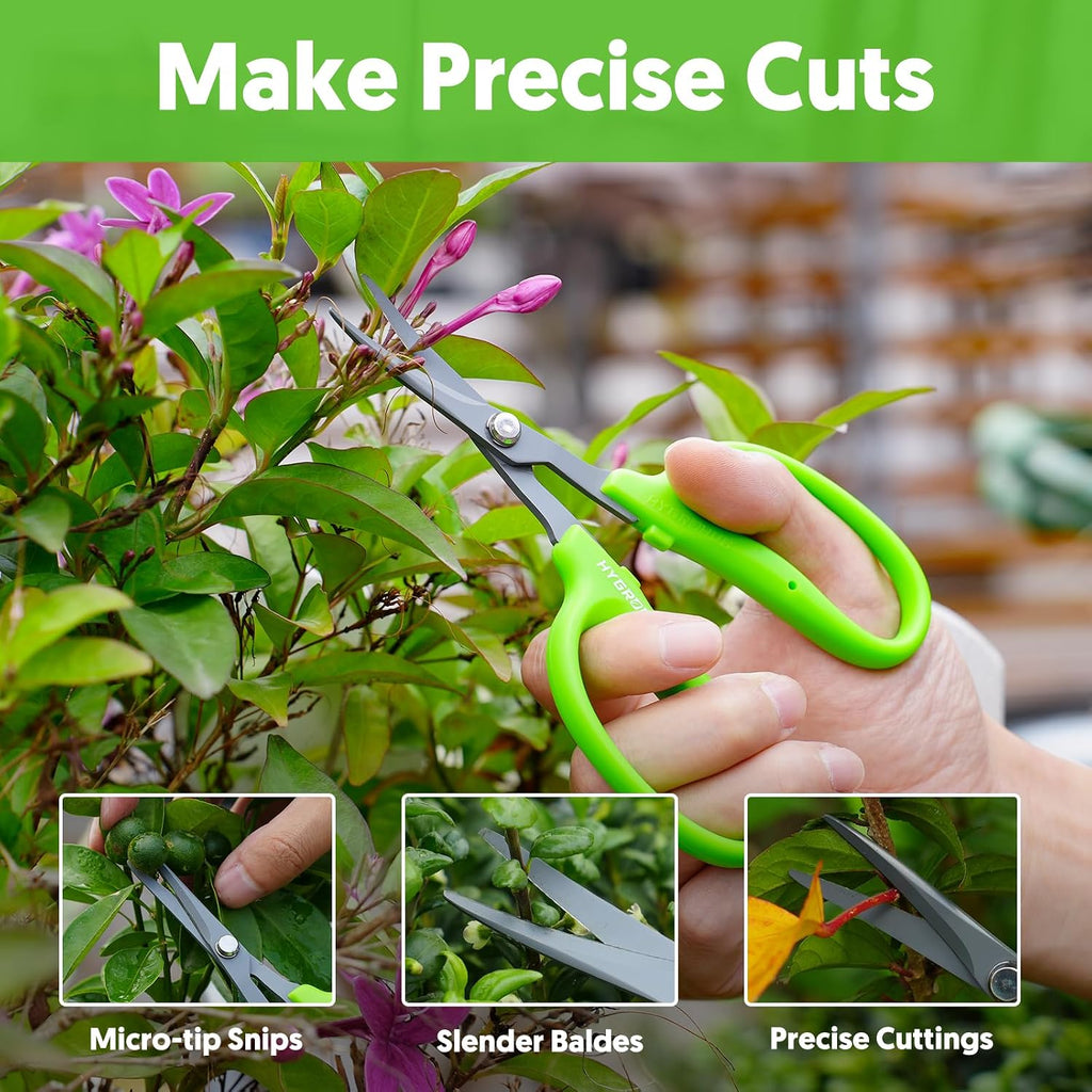 Garden Scissors, 6-in Curved Blade Pruning Shears, Non-Stick Coated Steel | Sharp Small Gardening Snips for Plants, Herbs, Flowers in Grow Tent and Hydroponics, Garden Trimming Tools, Easy to Clean