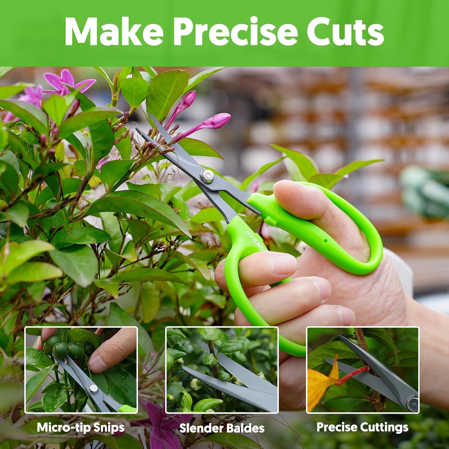 Garden Scissors, 6-in Curved Blade Pruning Shears, Non-Stick Coated Steel | Sharp Small Gardening Snips for Plants, Herbs, Flowers in Grow Tent and Hydroponics, Garden Trimming Tools, Easy to Clean