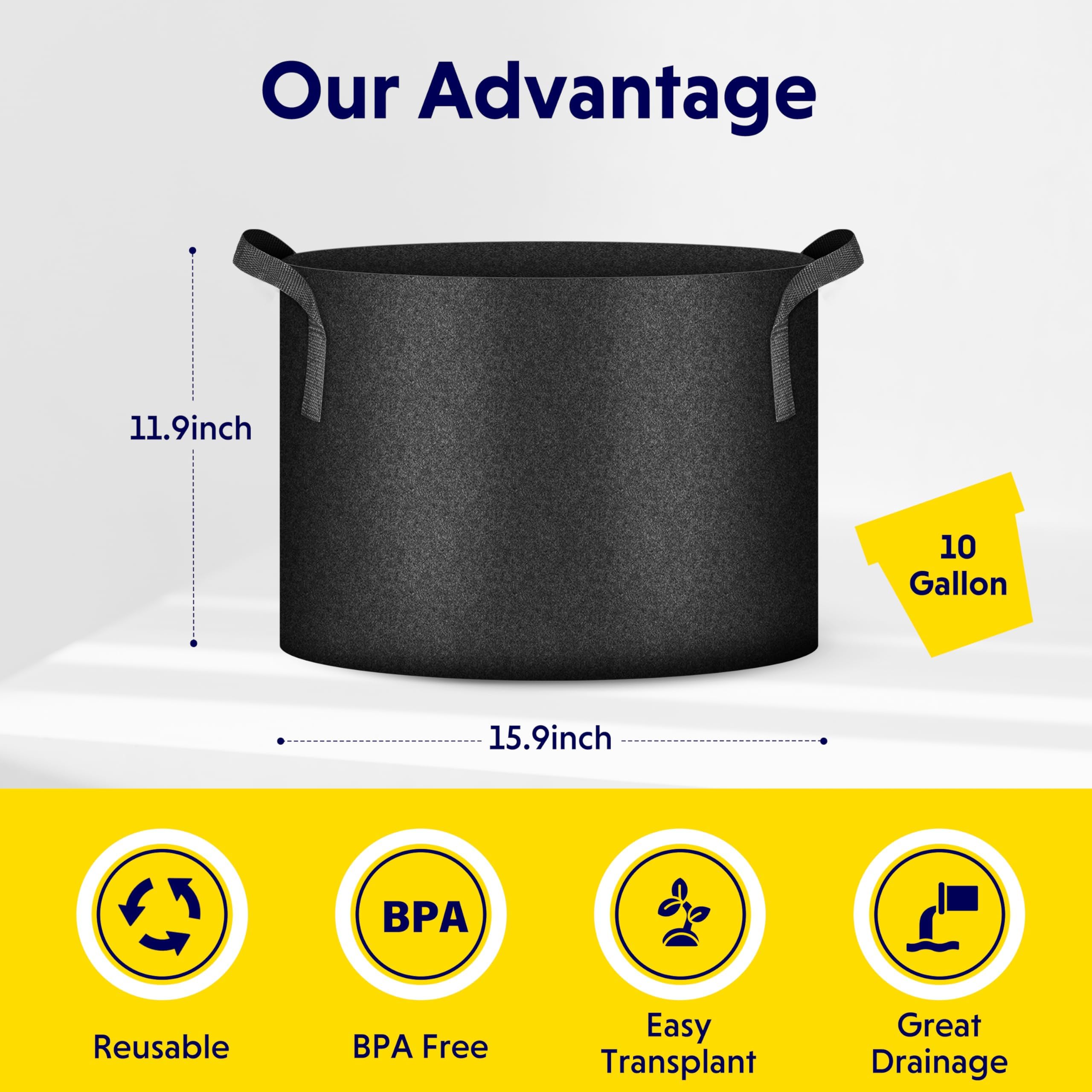iPower 24-Pack 3 Gallon Grow Bags Heavy Duty Thickened Aeration Nonwoven Fabric Pots with Nylon Handles and 24 Labels for Planting Vegetables, Fruits, Flowers, Black