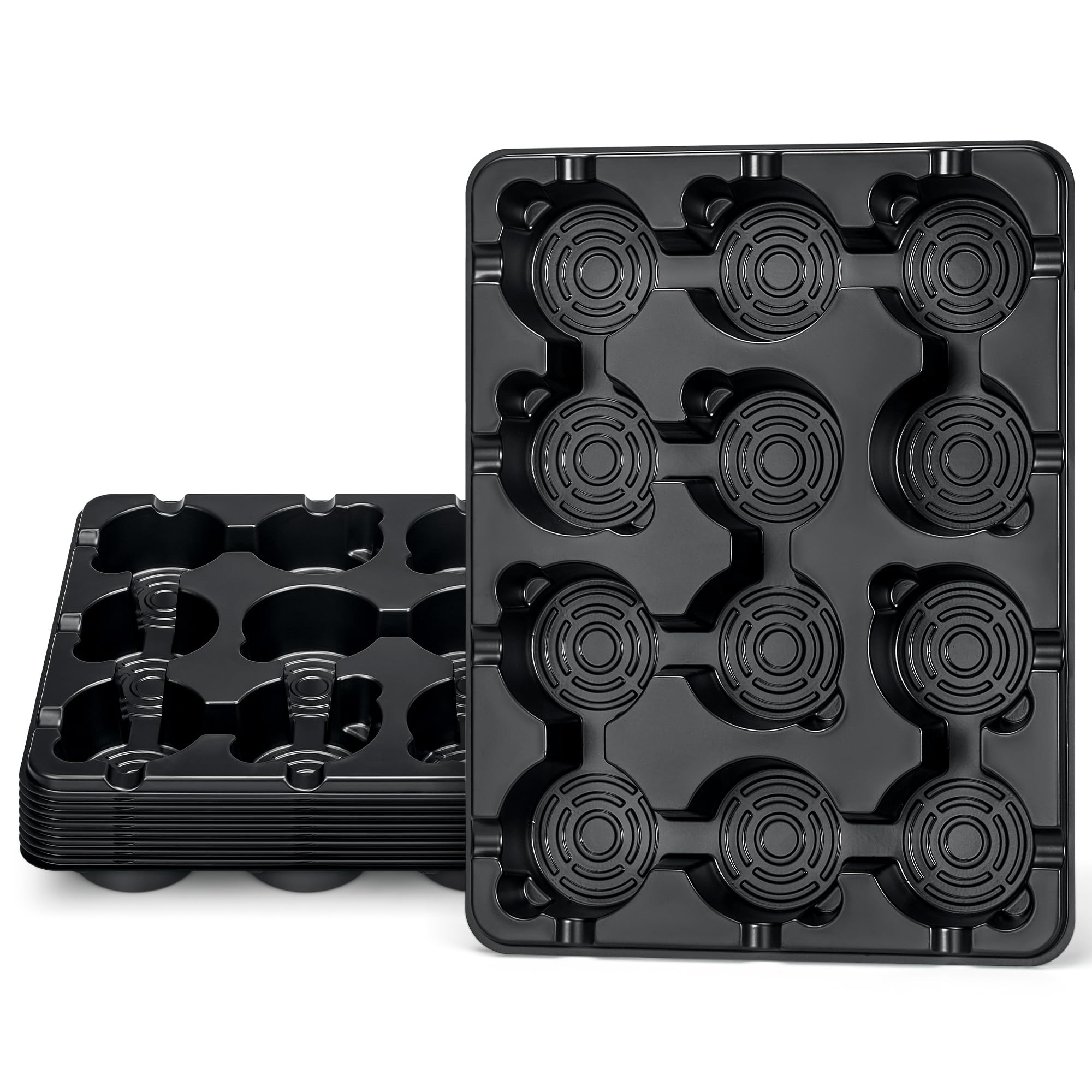 4 Pack 20 Cell Seed Starting Trays with 4 Vented Humidity Domes | Compatible with standard 3 inch nursery pots. Thick reusable trays have deep cells, raised bases and adjustable dome vents.