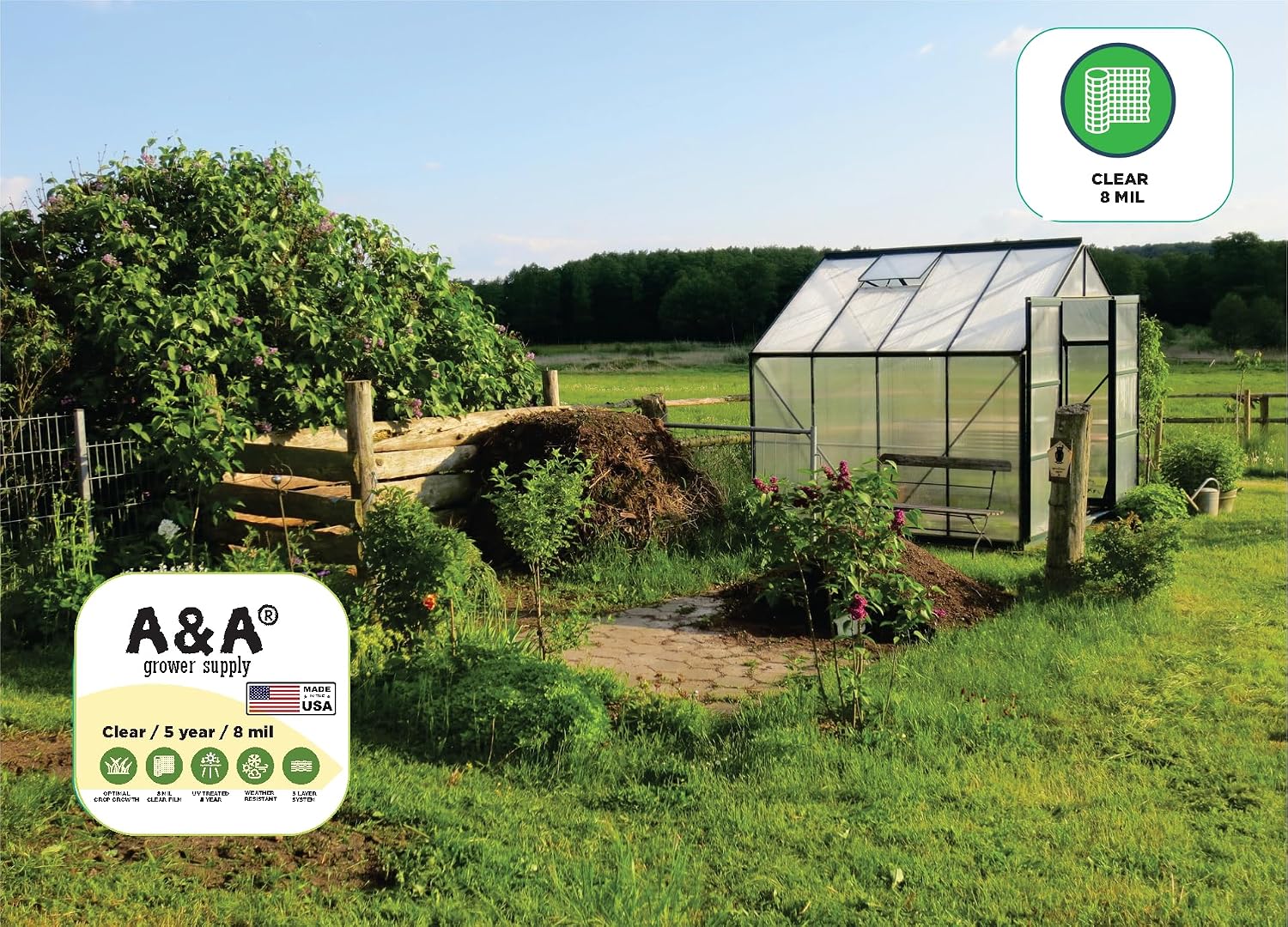 A&A Greenhouse Clear Plastic Film 8 mil - Polyethylene Covering - UV Protection - (10 ft. W x 25 ft. L)
