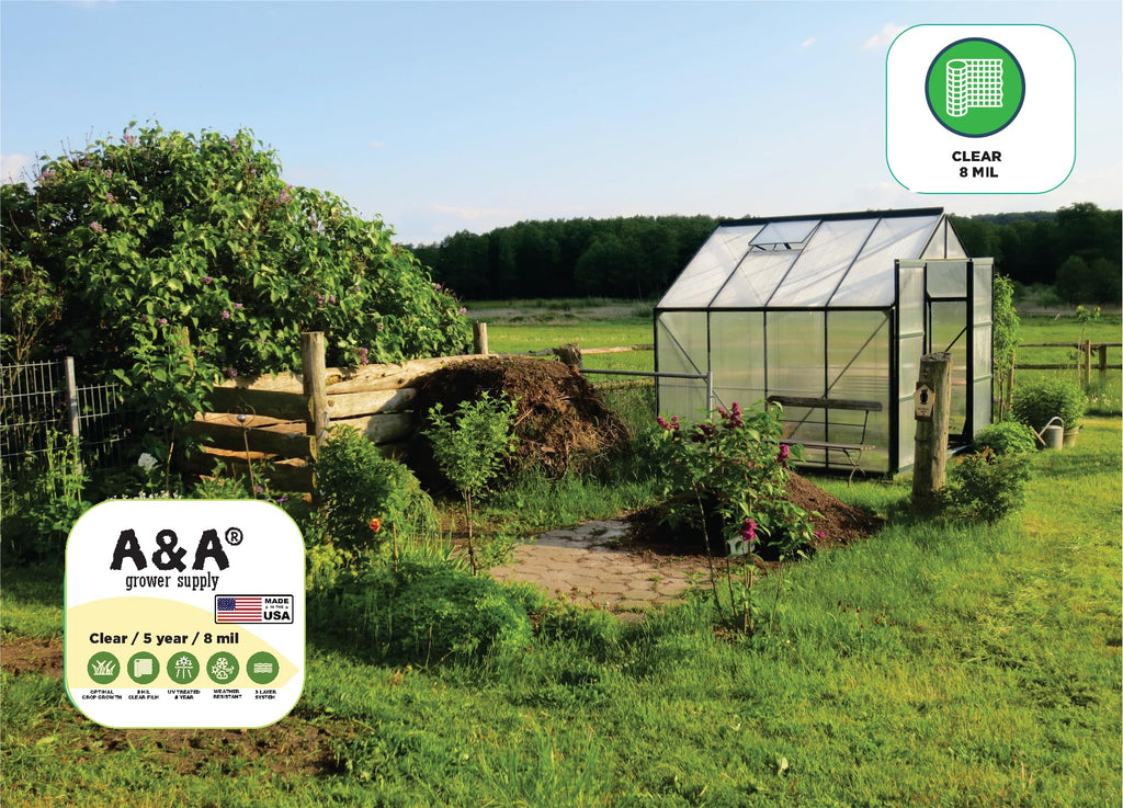 A&A Greenhouse Clear Plastic Film 8 mil - Polyethylene Covering - UV Protection - (10 ft. W x 25 ft. L)