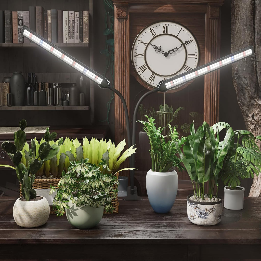 Grow Light,24W (160Watts Equiv) 5000K White Full Spectrum LED Growing Lamp Clip on Desk for Indoor Plants,Bulbs Replaceable & Non-dimmable (Black, 80Watts)