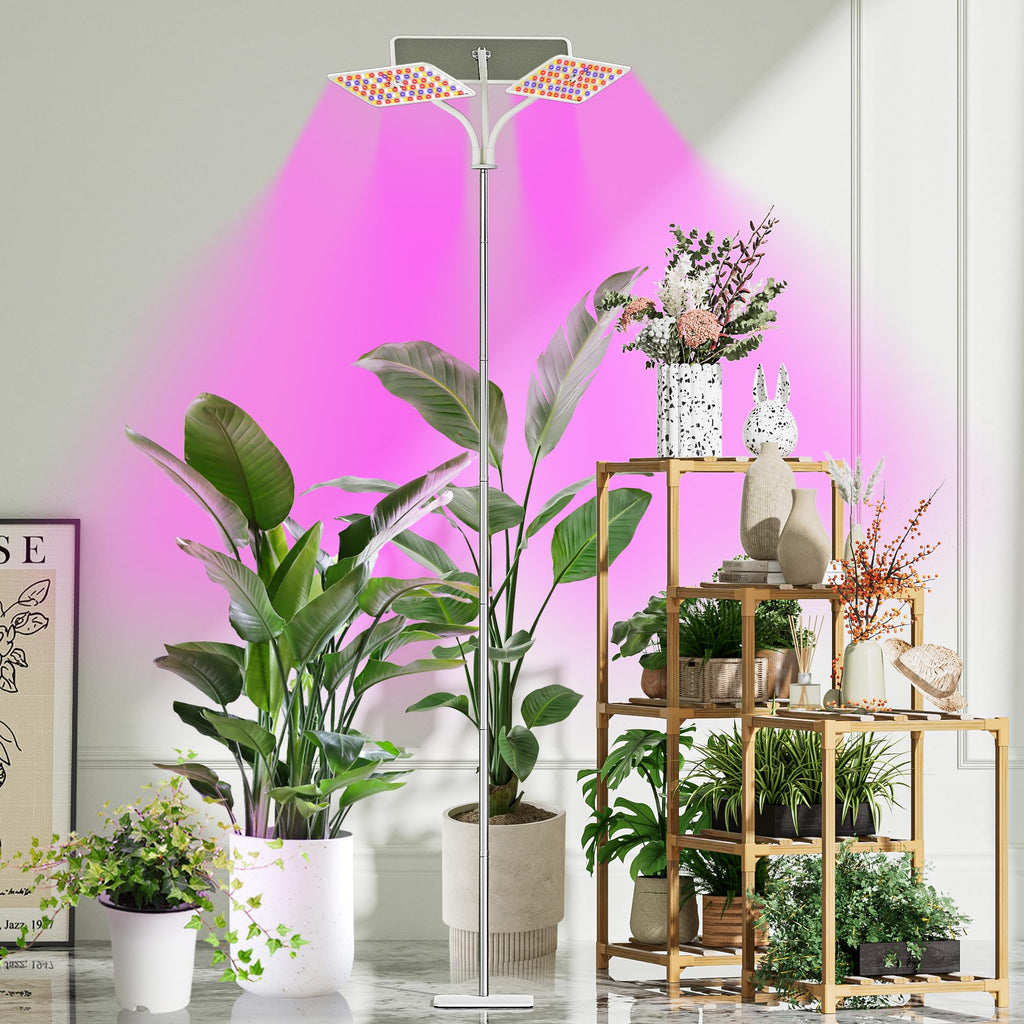 KINGPLUS Grow Lights with Stand, Full Spectrum Growing Light for Indoor Plants, 120 LEDs, 4 Dimmable Levels, Timer 4/8/12h, 12-60inches Height Adjustable,18w, Ideal for Desk Small Plants | 120 LEDs Full Spectrum Plants Growing Light, 12-60" Height Adjusta