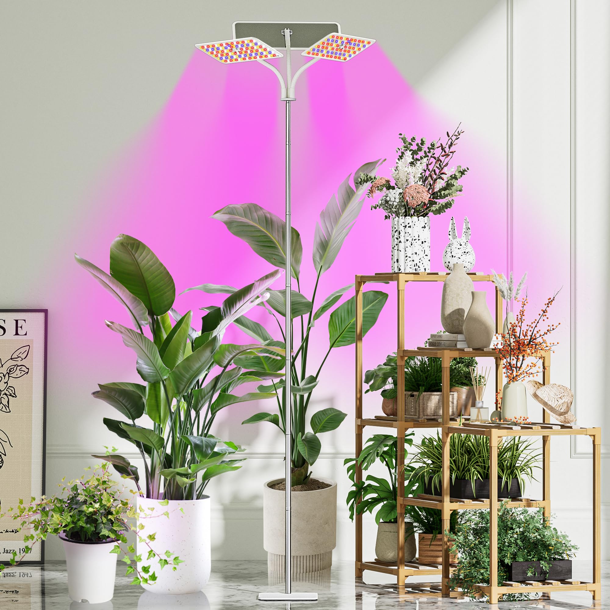 KINGPLUS Grow Lights with Stand, Full Spectrum Growing Light for Indoor Plants, 120 LEDs, 4 Dimmable Levels, Timer 4/8/12h, 12-60inches Height Adjustable,18w, Ideal for Desk Small Plants | 120 LEDs Full Spectrum Plants Growing Light, 12-60" Height Adjusta