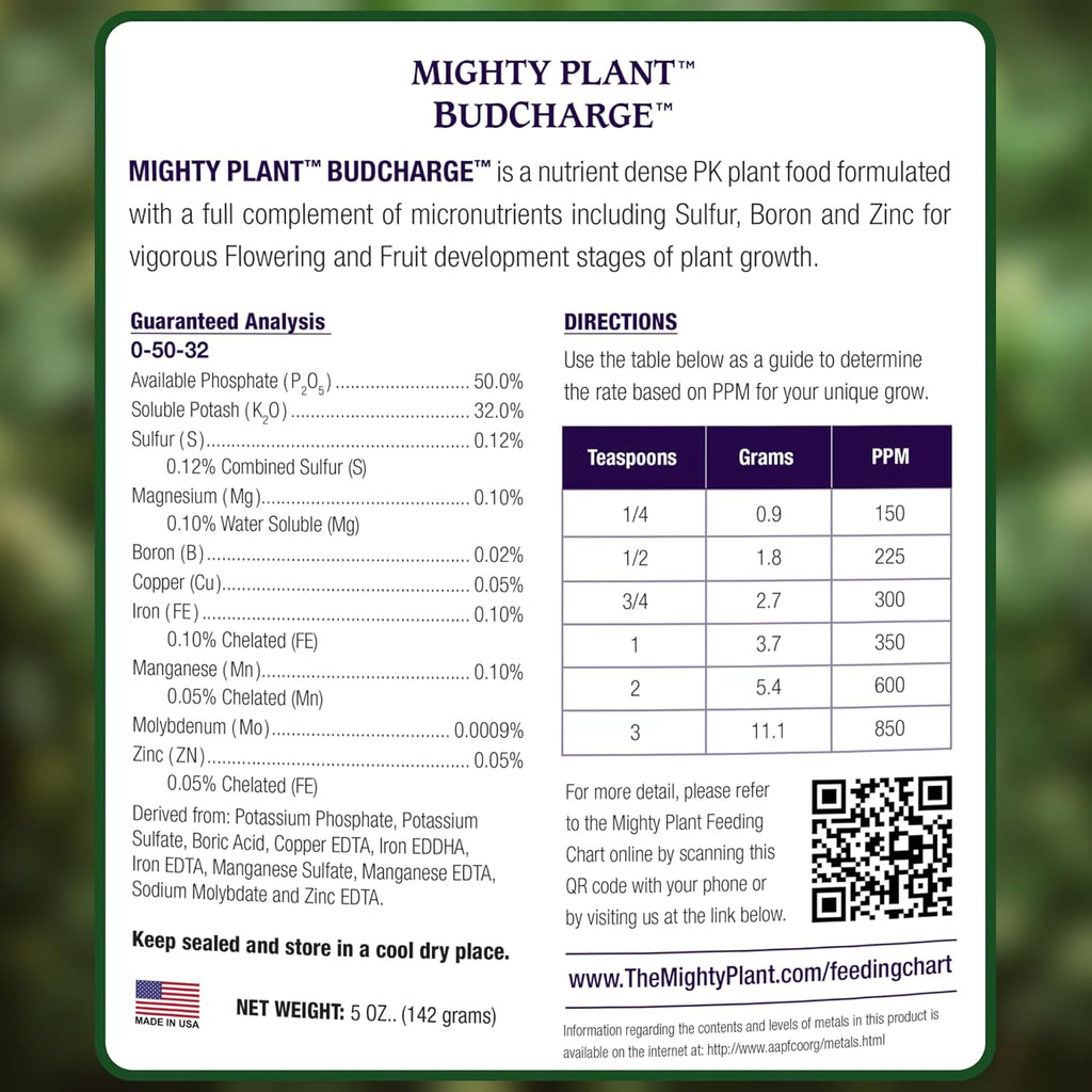Bloom Booster Flowering Enhancer & Heavy Harvests – High-Density PK Formula – BudCharge 0-50-32 | Ideal for Fruit & Flower Production (5, Ounces)