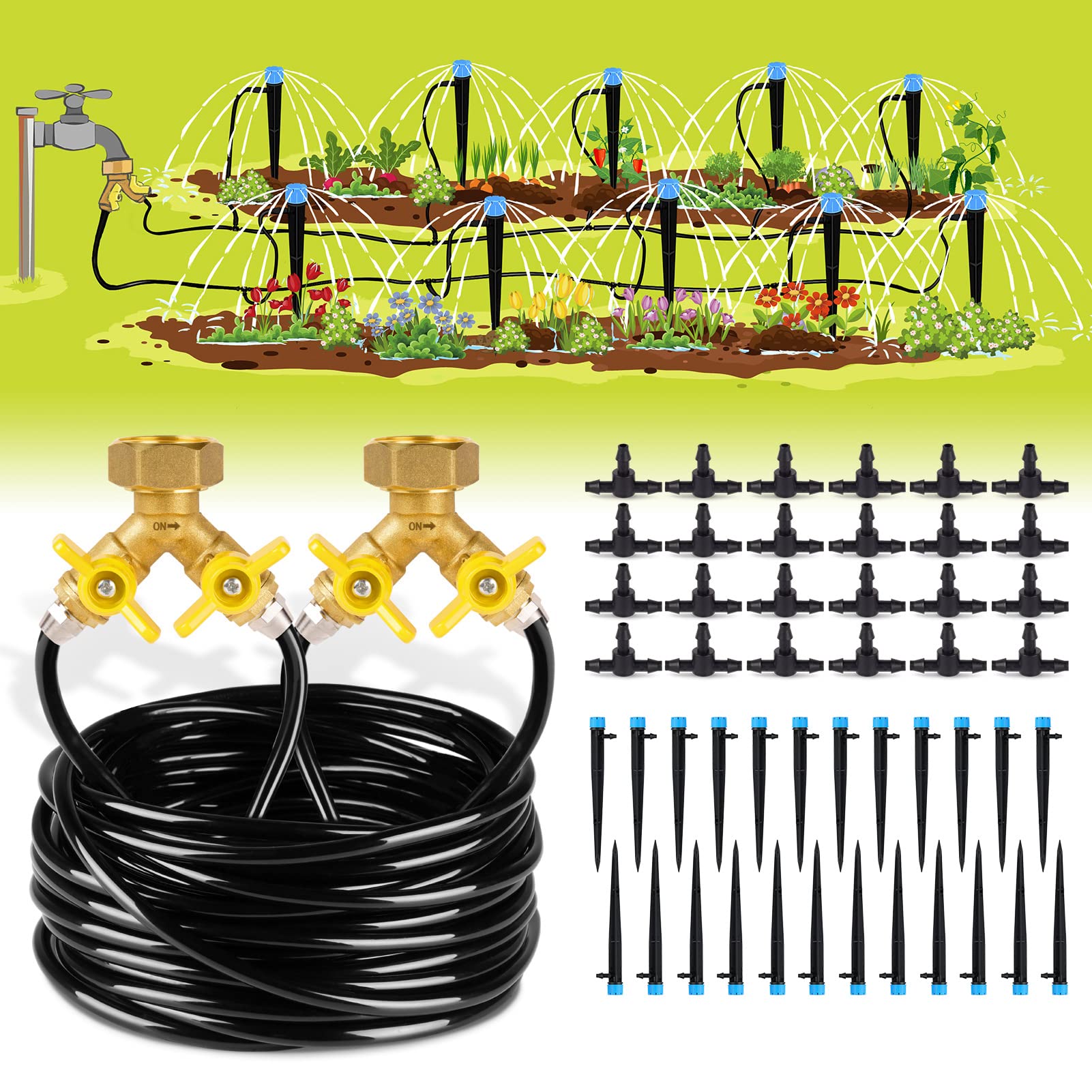 HIRALIY 50ft Drip Irrigation Kit Plant Watering System 8x5mm Blank Distribution Tubing DIY Automatic Irrigation Equipment Set for Garden Greenhouse Flower Bed Patio Lawn