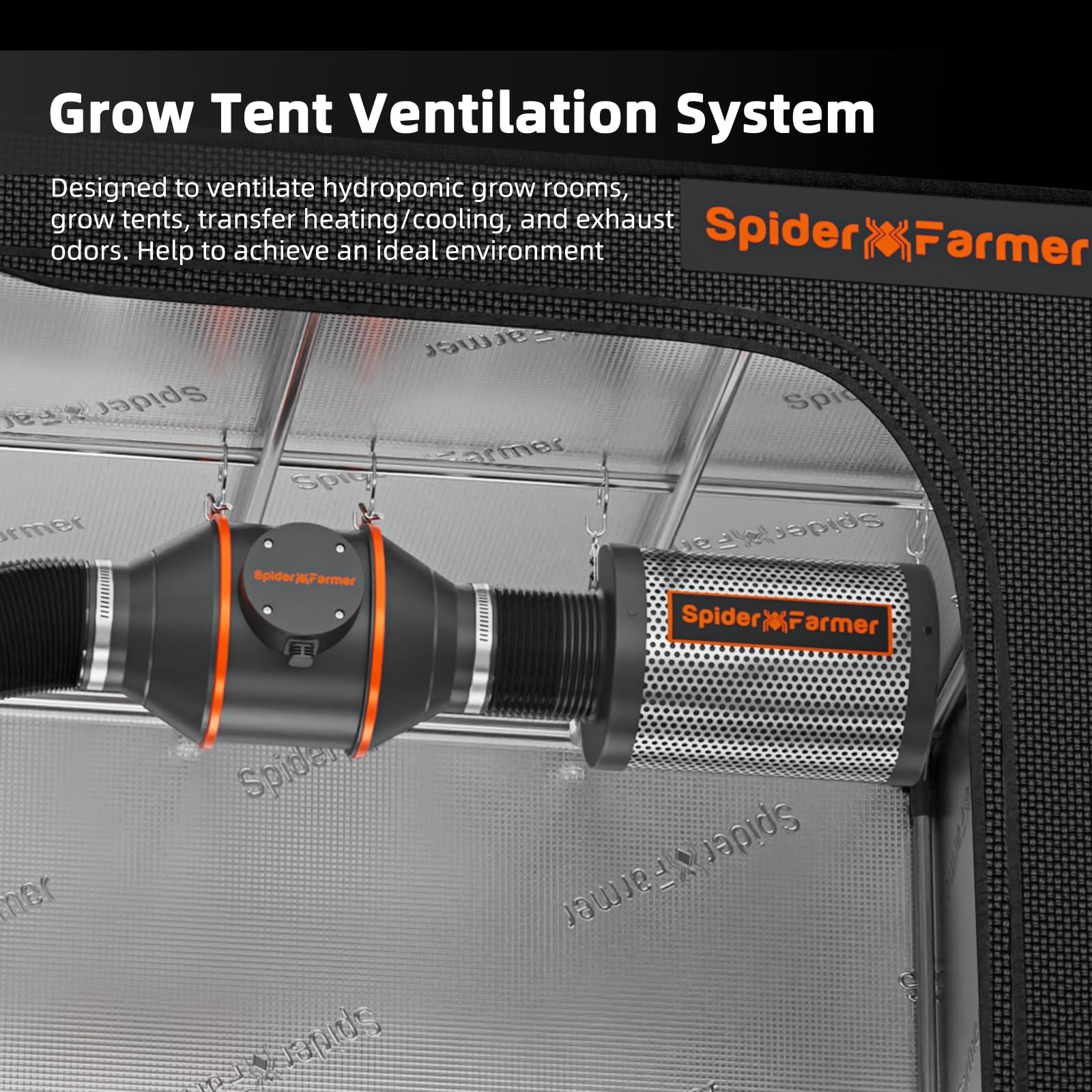 Spider Farmer Grow Tent Kit 2.3 X 2.3ft Complete System with GGS Controller | G1500 150W Dimmable Full Spectrum LED Grow Light, 28"X28"X63" Indoor 1680D Mylar Grow Tent, 4" Ventilation Carbon Filter Set