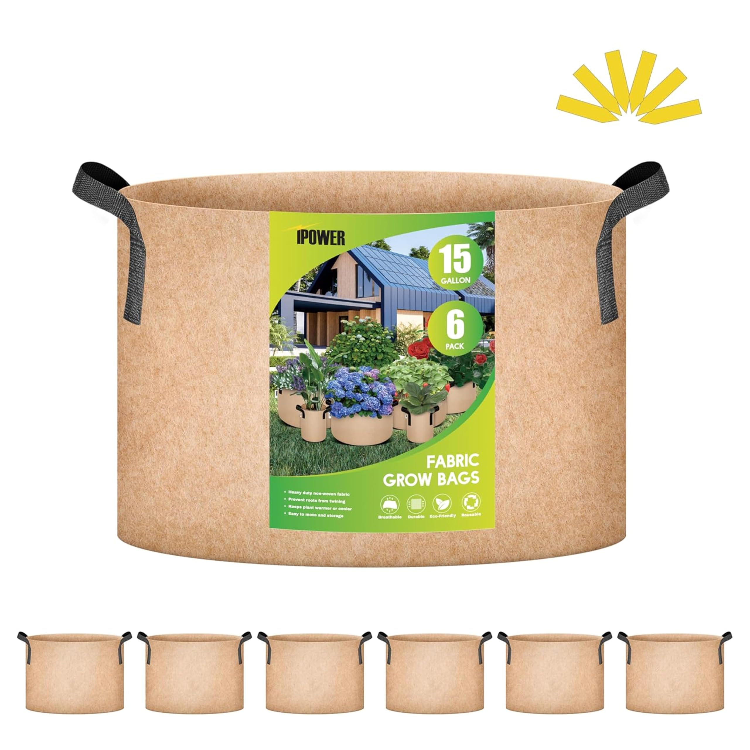 iPower 24-Pack 3 Gallon Grow Bags Heavy Duty Thickened Aeration Nonwoven Fabric Pots with Nylon Handles and 24 Labels for Planting Vegetables, Fruits, Flowers, Black