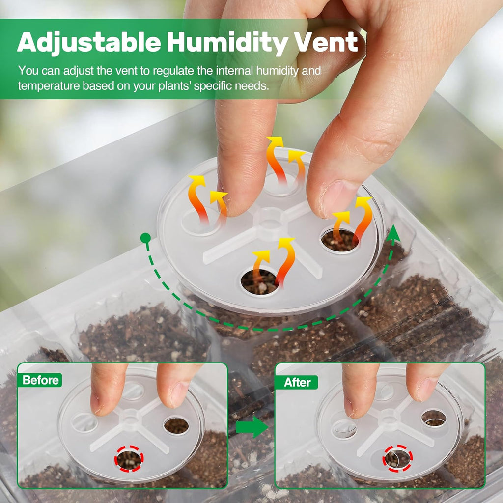 10-Pack Seed Starter Trays, Tall Dome, Base, 12-Cell Tray, Clear | 10 Seedling Kits with Tall Domes for Large Seed Starting. Adjustable Vents, Clear Trays & Heat Mat Compatibility, Indoor Use