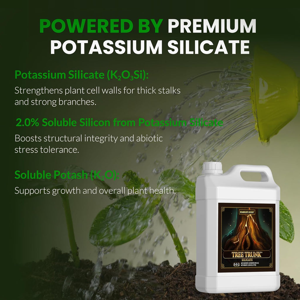 Humboldts Secret Tree Trunk | Potassium Silicate Additive | Liquid Fertilizer for Thicker Stalks, Stress Resistance & Branch Development | Indoor & Outdoor Plant Food, Hydroponic Nutrients, 32 Ounce