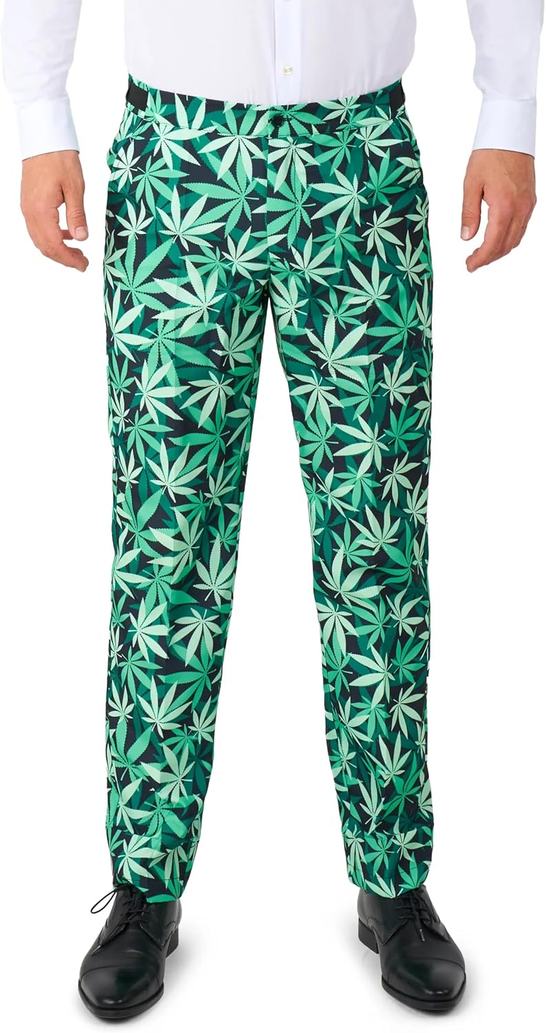 Suitmeister Men's Funny Suit - Cannabis Weed Print Outfit Slim Fit - Green