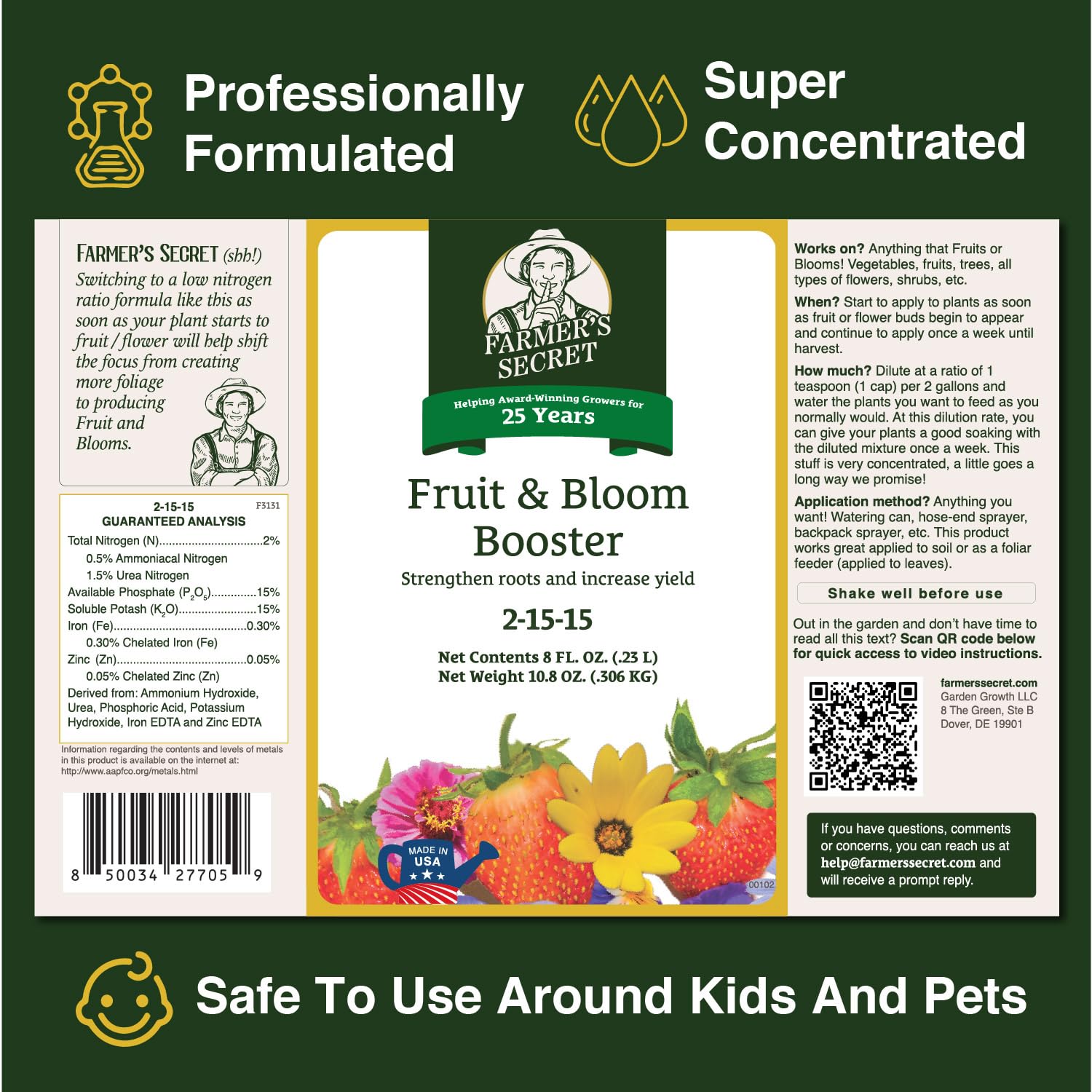 Farmer’s Secret Fruit & Bloom Booster Fertilizer - Super Concentrated - Boosts Flowering and Yield on All Varieties of Fruits, Vegetables and Flowers (32oz)