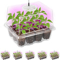 Seed Starter Trays with 12-LED Grow Lights, Clear, 5 Pack | 5 clear-base seedling kits, 60 cells, 12-LED grow light per tray, vented humidity domes, drainage holes, 1-to-5 USB cable