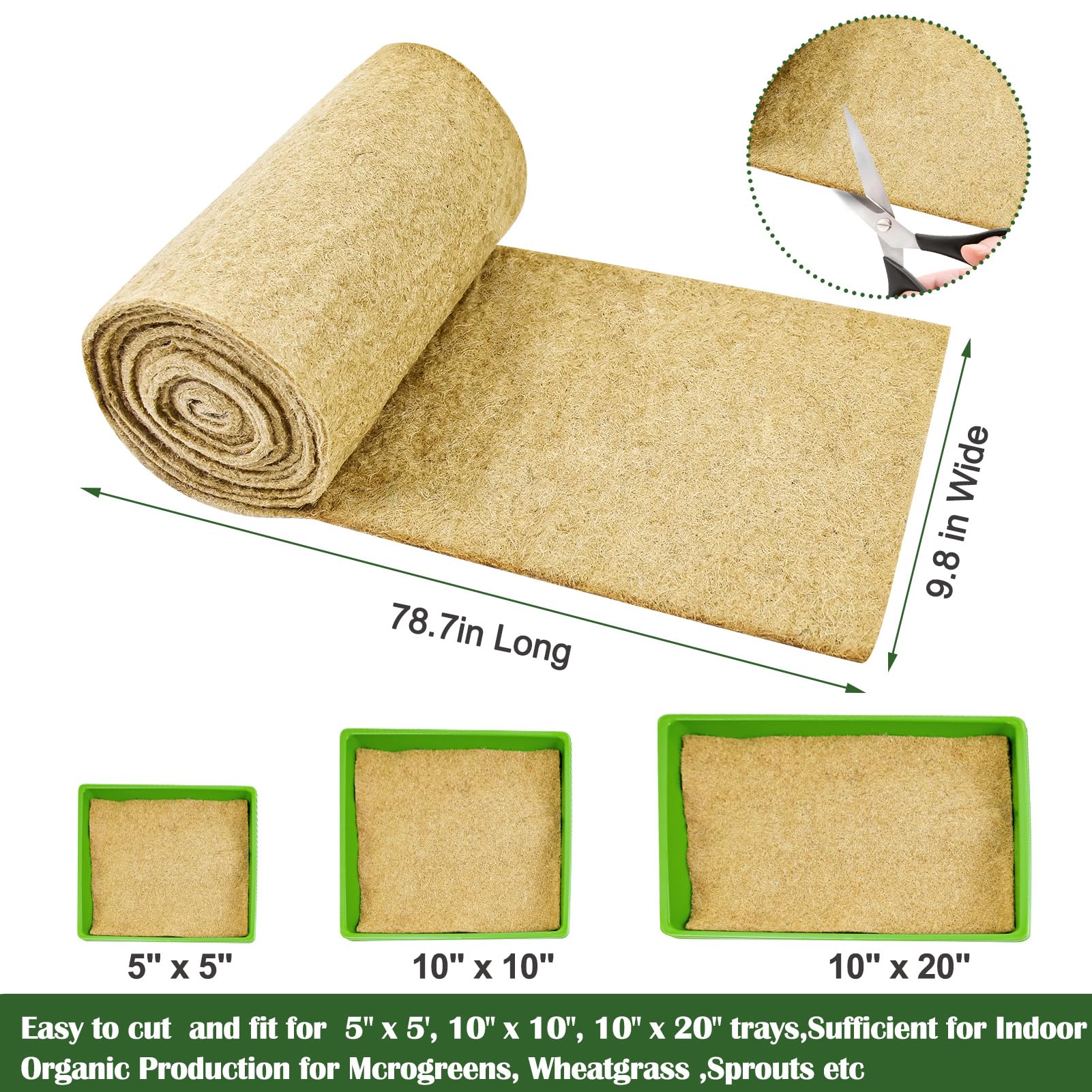 1Roll 10" X 236" Microgreen Growing Mat Hemp Fiber Grow Mats Microgreens Growing Kit Jute Hydroponic Pads Indoor Organic Production for Microgreen Starter Tray Wheatgrass Sprouts
