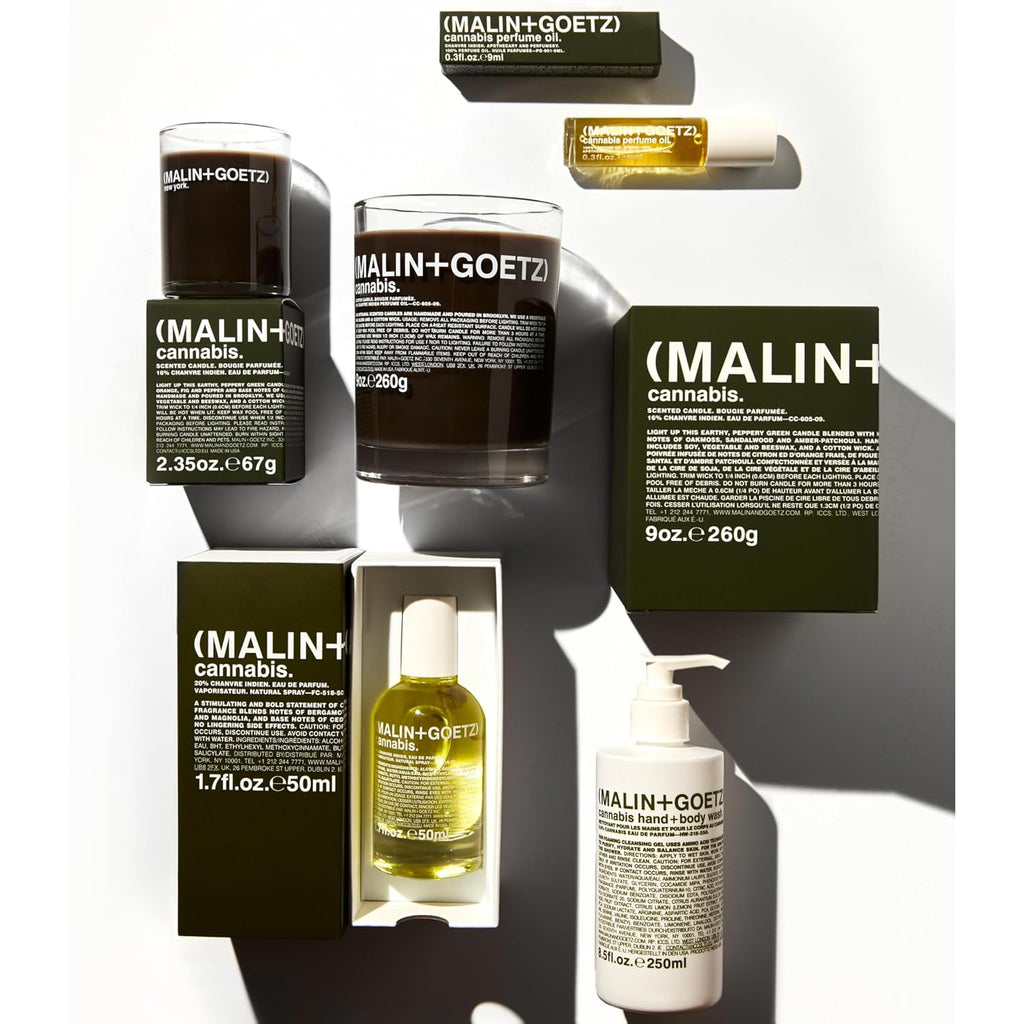 MALIN+GOETZ 9oz Scented Candle | Hand-Poured Soy Wax with Unique Fragrance Blends | Clean-Burning, Vegan & Cruelty-Free | Bergamot, Sage, Otto, Tomato, Strawberry, Cannabis, Dark Rum & Leather