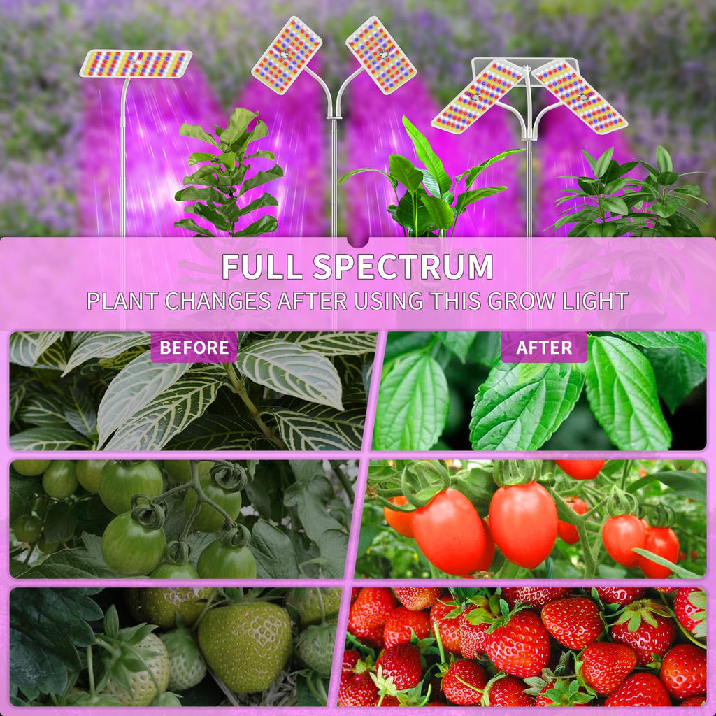 KINGPLUS Grow Lights with Stand, Full Spectrum Growing Light for Indoor Plants, 120 LEDs, 4 Dimmable Levels, Timer 4/8/12h, 12-60inches Height Adjustable,18w, Ideal for Desk Small Plants | 120 LEDs Full Spectrum Plants Growing Light, 12-60" Height Adjusta