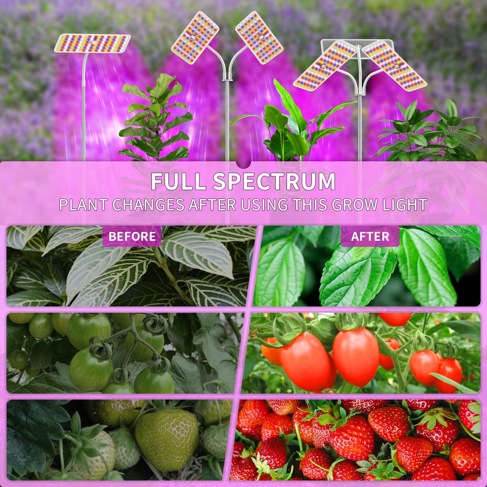 KINGPLUS Grow Lights with Stand, Full Spectrum Growing Light for Indoor Plants, 120 LEDs, 4 Dimmable Levels, Timer 4/8/12h, 12-60inches Height Adjustable,18w, Ideal for Desk Small Plants | 120 LEDs Full Spectrum Plants Growing Light, 12-60" Height Adjusta
