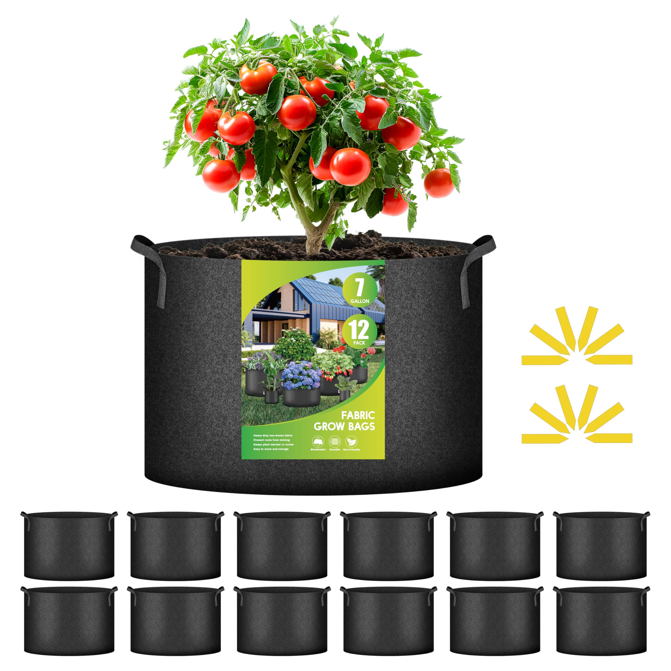iPower 24-Pack 3 Gallon Grow Bags Heavy Duty Thickened Aeration Nonwoven Fabric Pots with Nylon Handles and 24 Labels for Planting Vegetables, Fruits, Flowers, Black