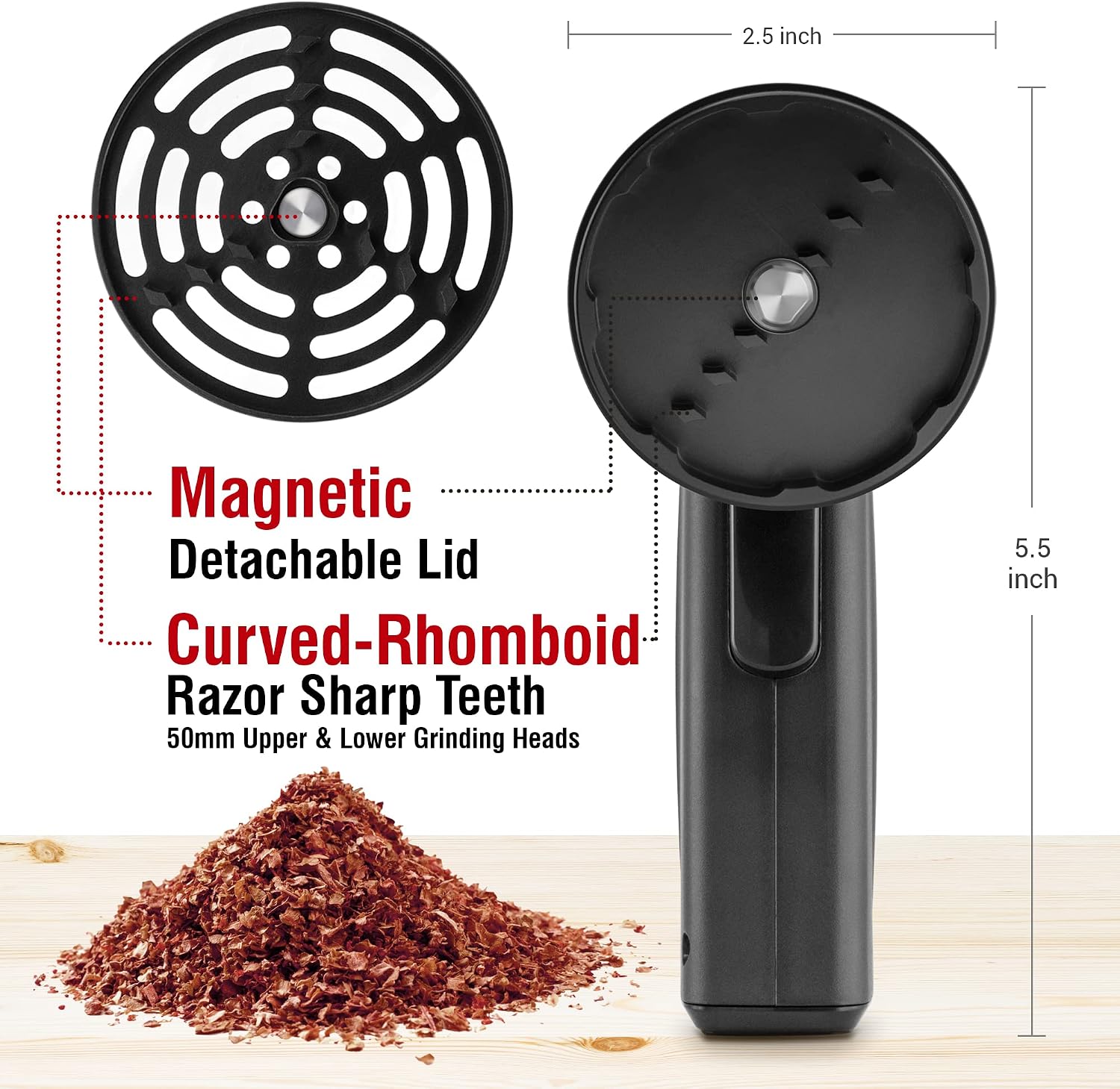 2.5" Large Electric Grinder Herb Grinder, Auto Spice Grinder with Auto Dispensing (Black)