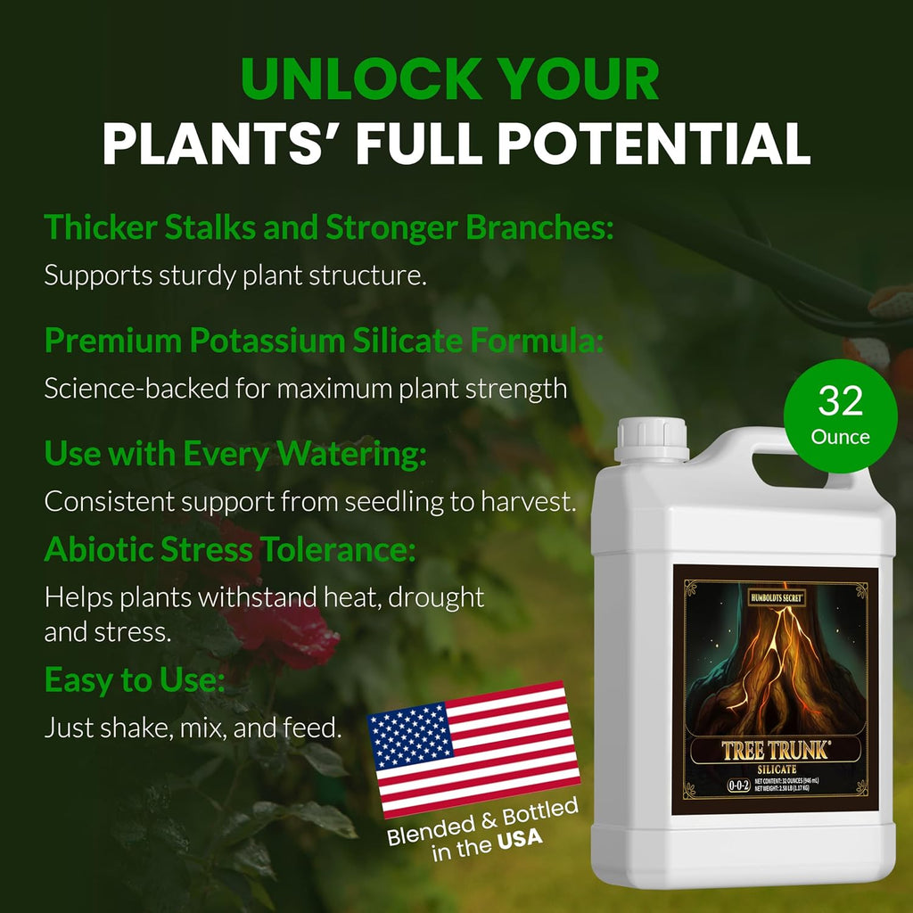 Humboldts Secret Tree Trunk | Potassium Silicate Additive | Liquid Fertilizer for Thicker Stalks, Stress Resistance & Branch Development | Indoor & Outdoor Plant Food, Hydroponic Nutrients, 32 Ounce
