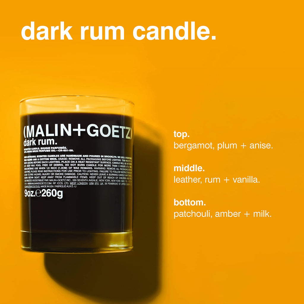 MALIN+GOETZ 9oz Scented Candle | Hand-Poured Soy Wax with Unique Fragrance Blends | Clean-Burning, Vegan & Cruelty-Free | Bergamot, Sage, Otto, Tomato, Strawberry, Cannabis, Dark Rum & Leather