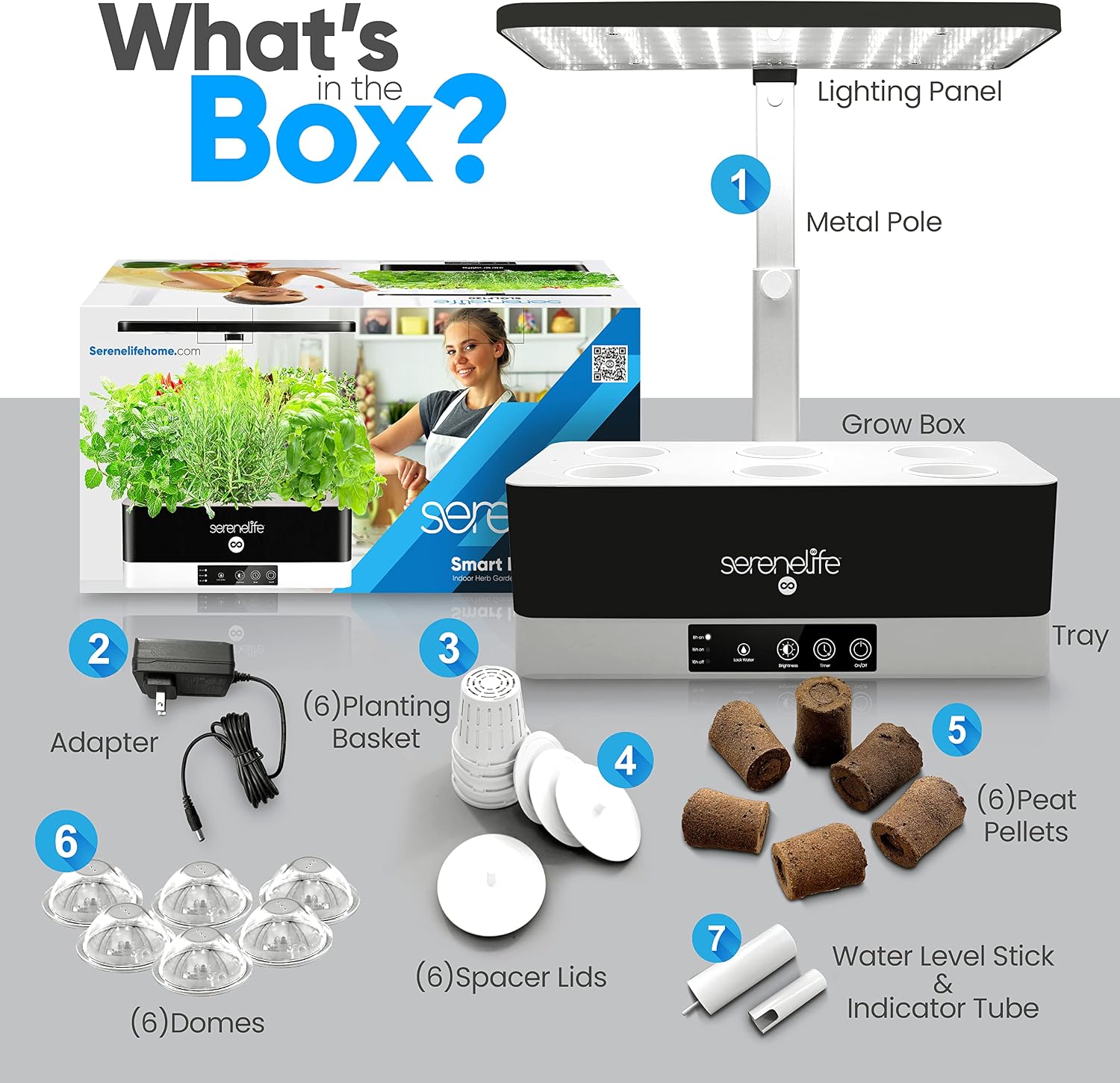 SereneLife Smart Indoor Garden - Hydroponic Herb Garden with 4000K Grow Lights Panel, Control Panel Settings, Water Stick, No Soil, Mess-Free, Height Adjustable, Grows Up to 6 Plants
