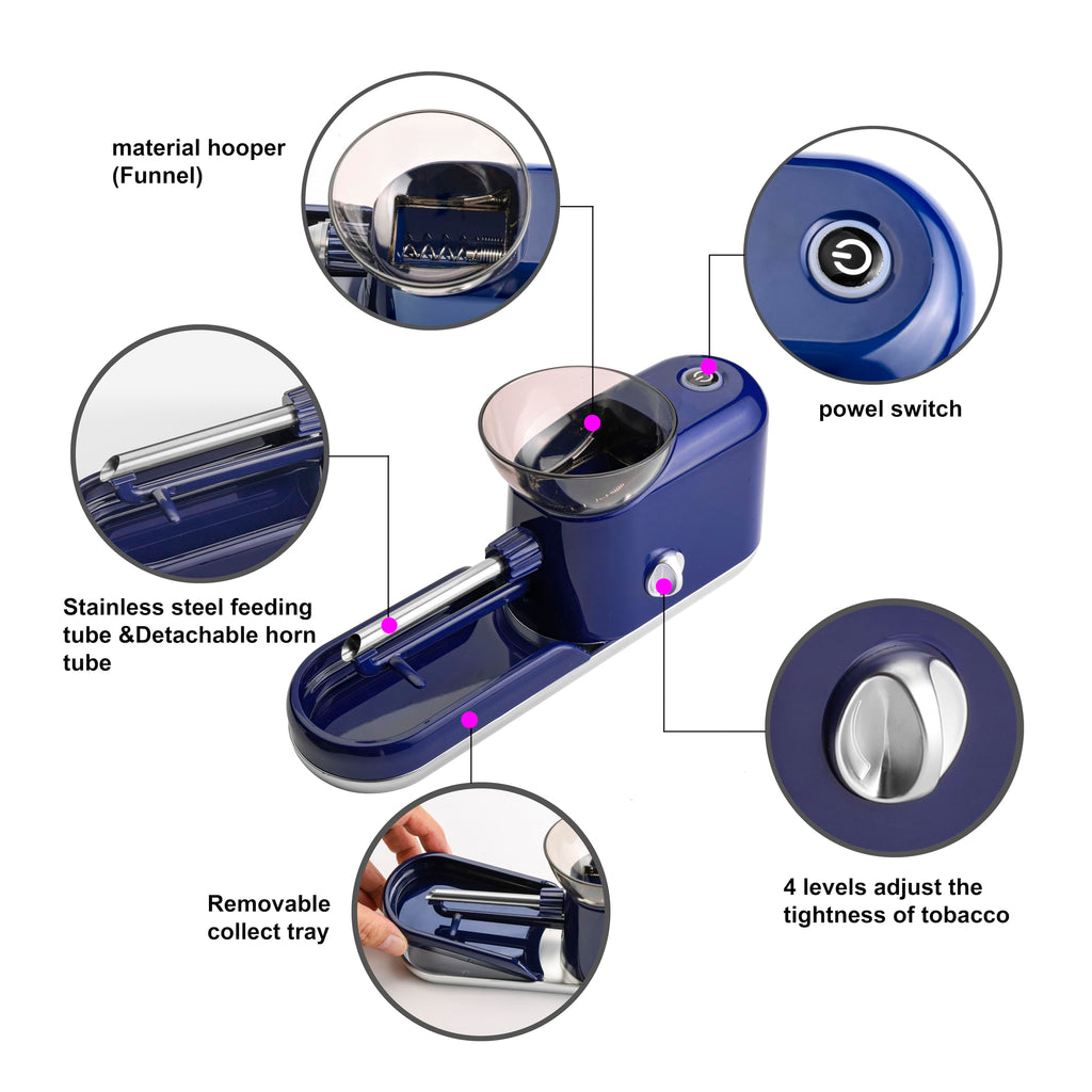 Electric Cigarette/Cone Rolling Machine Set with Manual Sipce Grinder,Automatic Cone Loader with LED Light, Portable Grinder Tobacco Injector Maker for King Size Pre Rolled Cone
