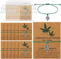 Equsion 12 Sets 420 Weed Gift Weed Bracelets with 12 Card 12 Organza Bags Leaf Pendant Bracelets 420 Party Favors for Women Men Jamaica Favors for Adults Party Accessories