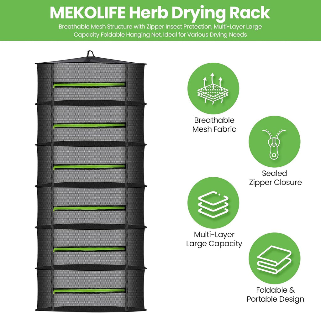 MEKOLIFE 6-Layer Herb Drying Rack with Collapsible Mesh Design | 23.62 Inch Hanging Drying Rack with Zipper and Garden Pruning Shears - Versatile Plant Drying Solution