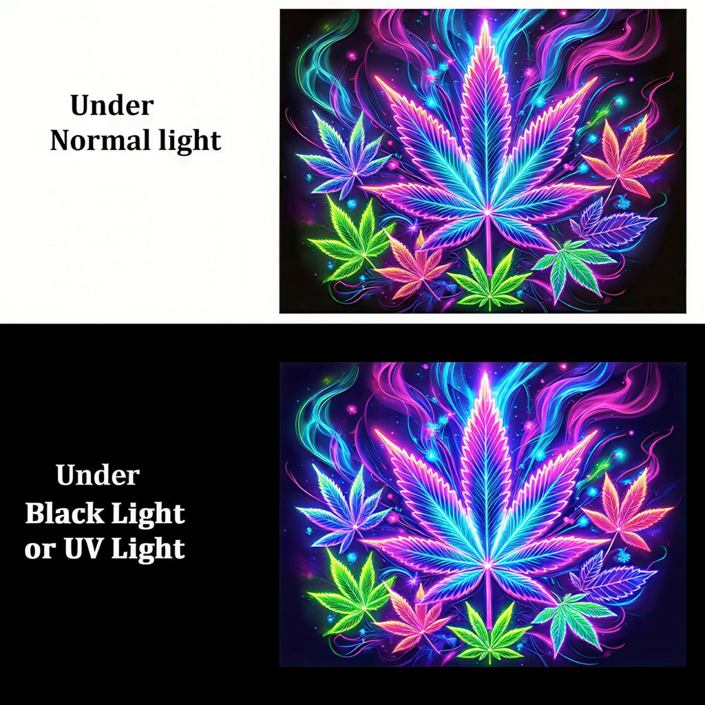 BlissYard Blacklight Tapestry Cannabis Leaf Bedroom Decor 78 x 59 Inch | Cannabis Leaf UV Wall Hanging Smoking Neon Backdrop for Bedroom Party Dorm Style