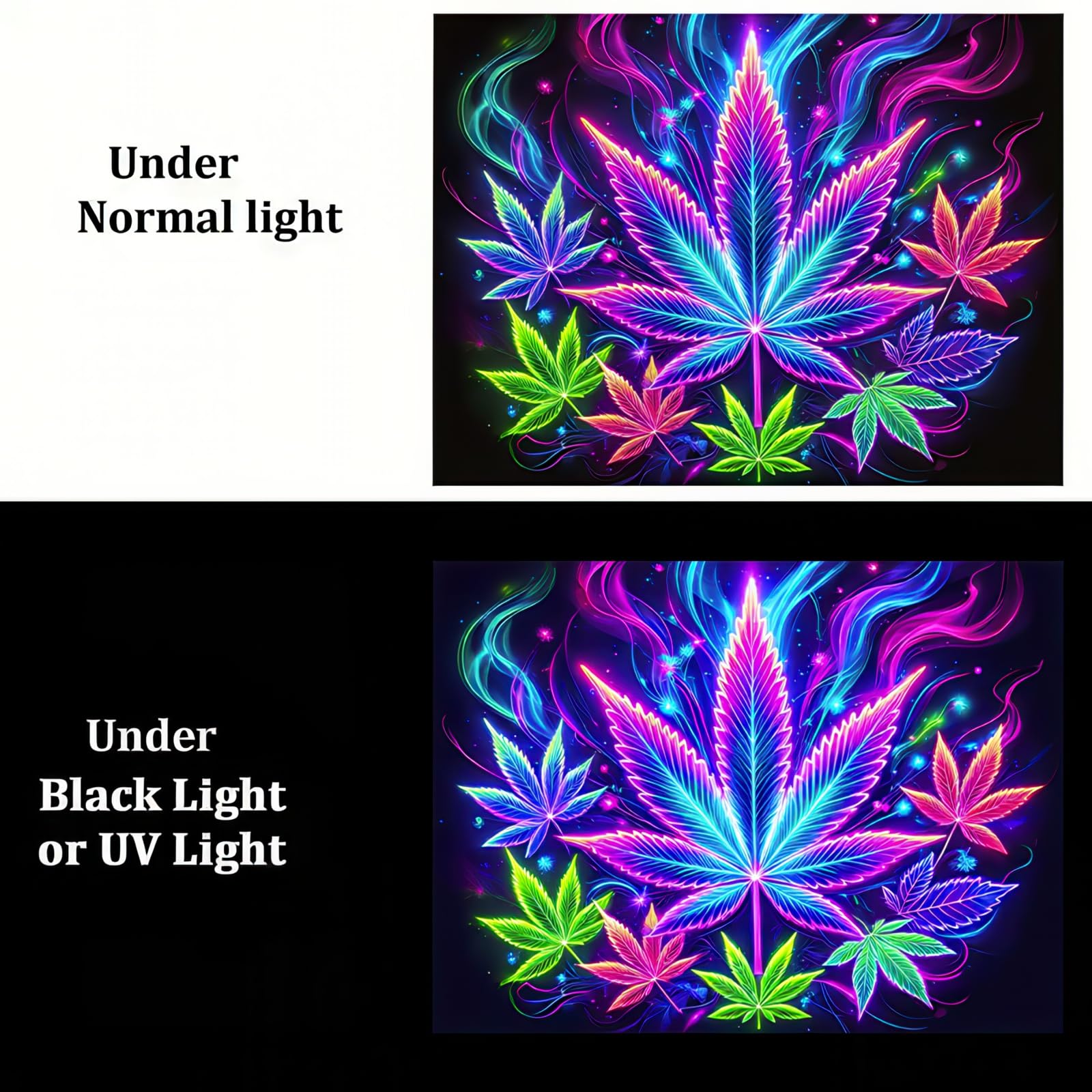 BlissYard Blacklight Tapestry Cannabis Leaf Bedroom Decor 78 x 59 Inch | Cannabis Leaf UV Wall Hanging Smoking Neon Backdrop for Bedroom Party Dorm Style