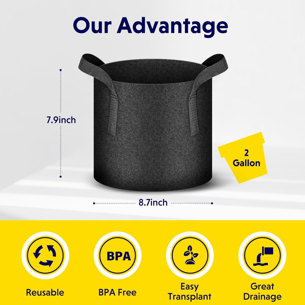 iPower 24-Pack 3 Gallon Grow Bags Heavy Duty Thickened Aeration Nonwoven Fabric Pots with Nylon Handles and 24 Labels for Planting Vegetables, Fruits, Flowers, Black