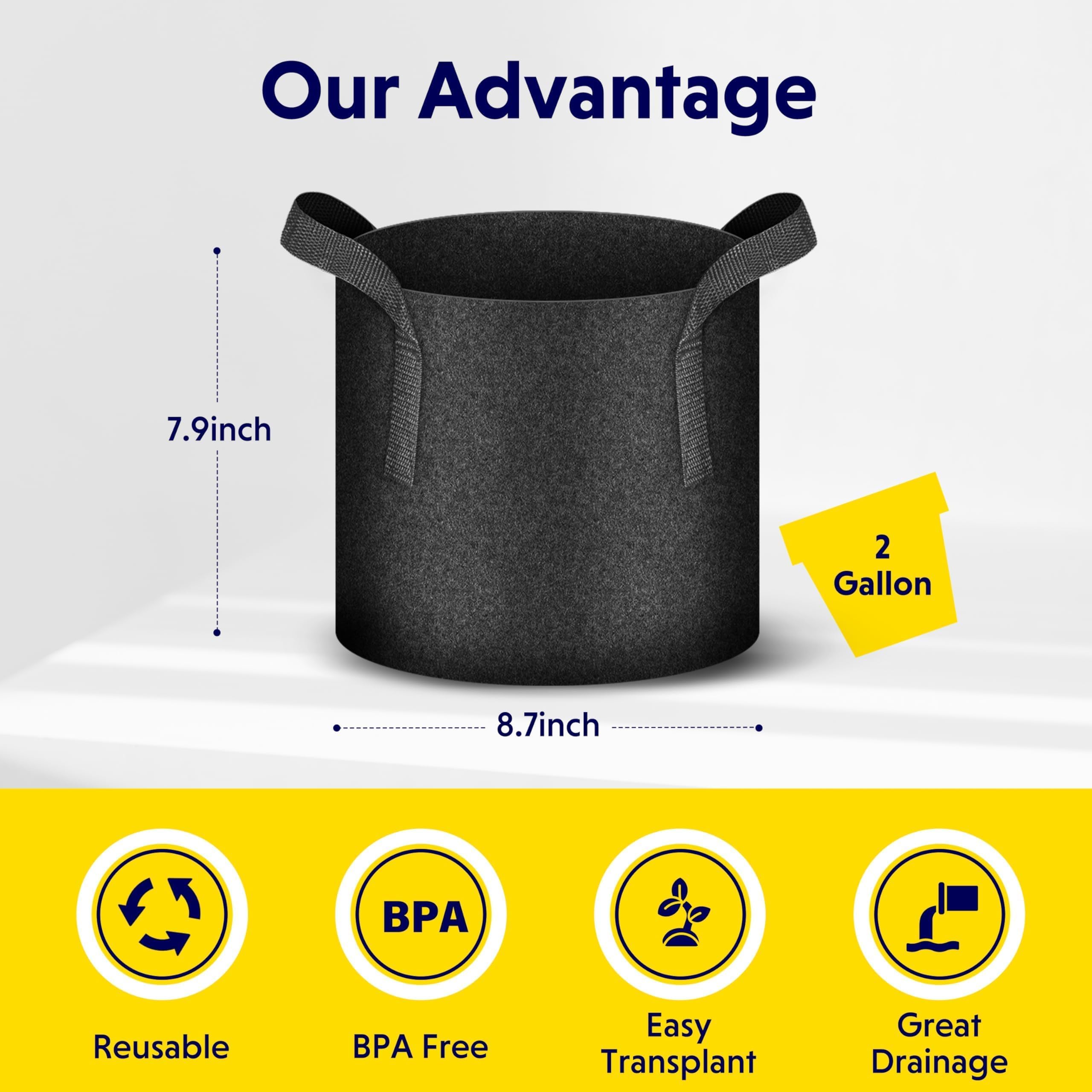 iPower 24-Pack 3 Gallon Grow Bags Heavy Duty Thickened Aeration Nonwoven Fabric Pots with Nylon Handles and 24 Labels for Planting Vegetables, Fruits, Flowers, Black