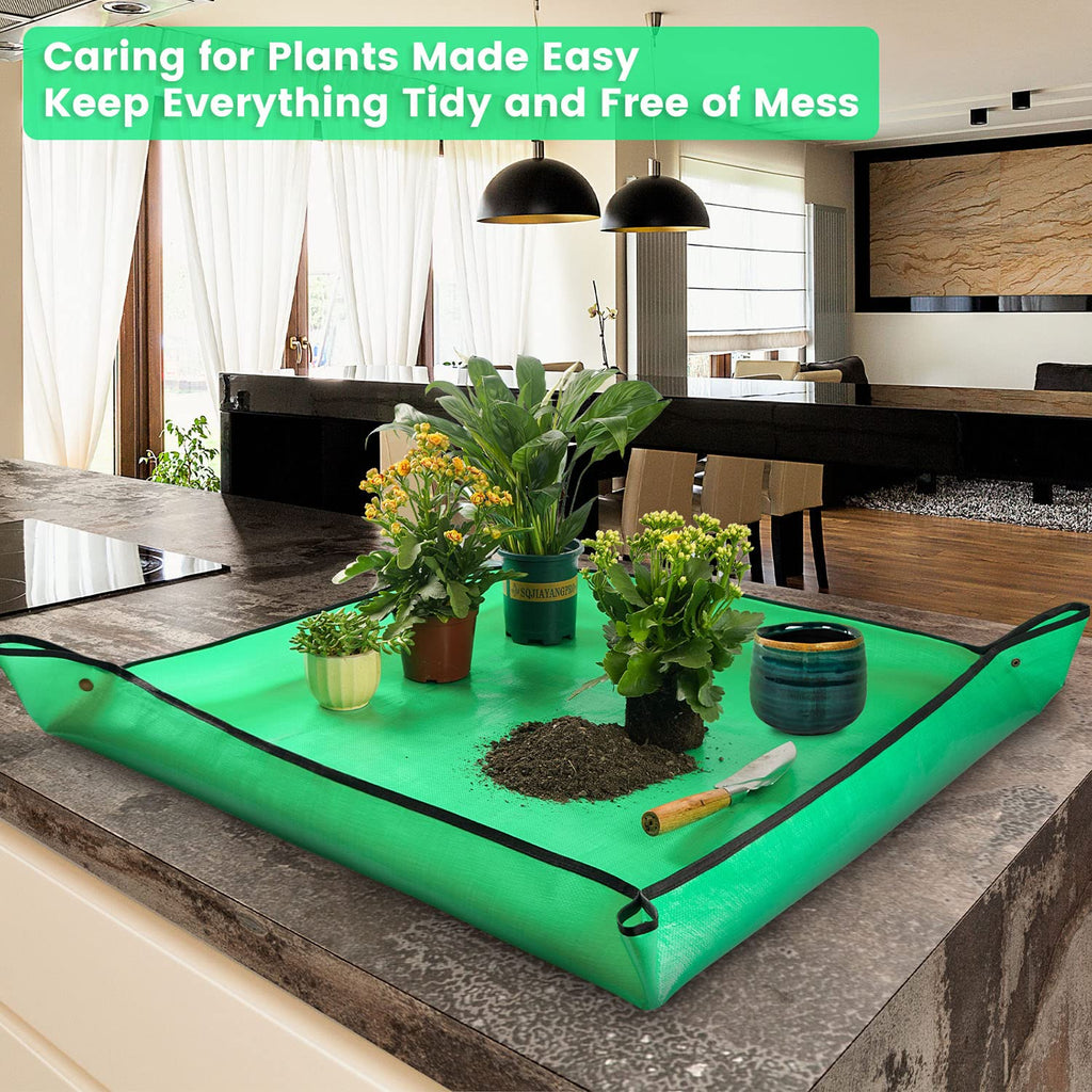Repotting Mat for Indoor Plant Transplanting Control Mess, 26.8"X26.8" Waterproof Succulent Potting Mat Square Planting Tray Soil Change Mat Gardening Gifts for Plant Lovers